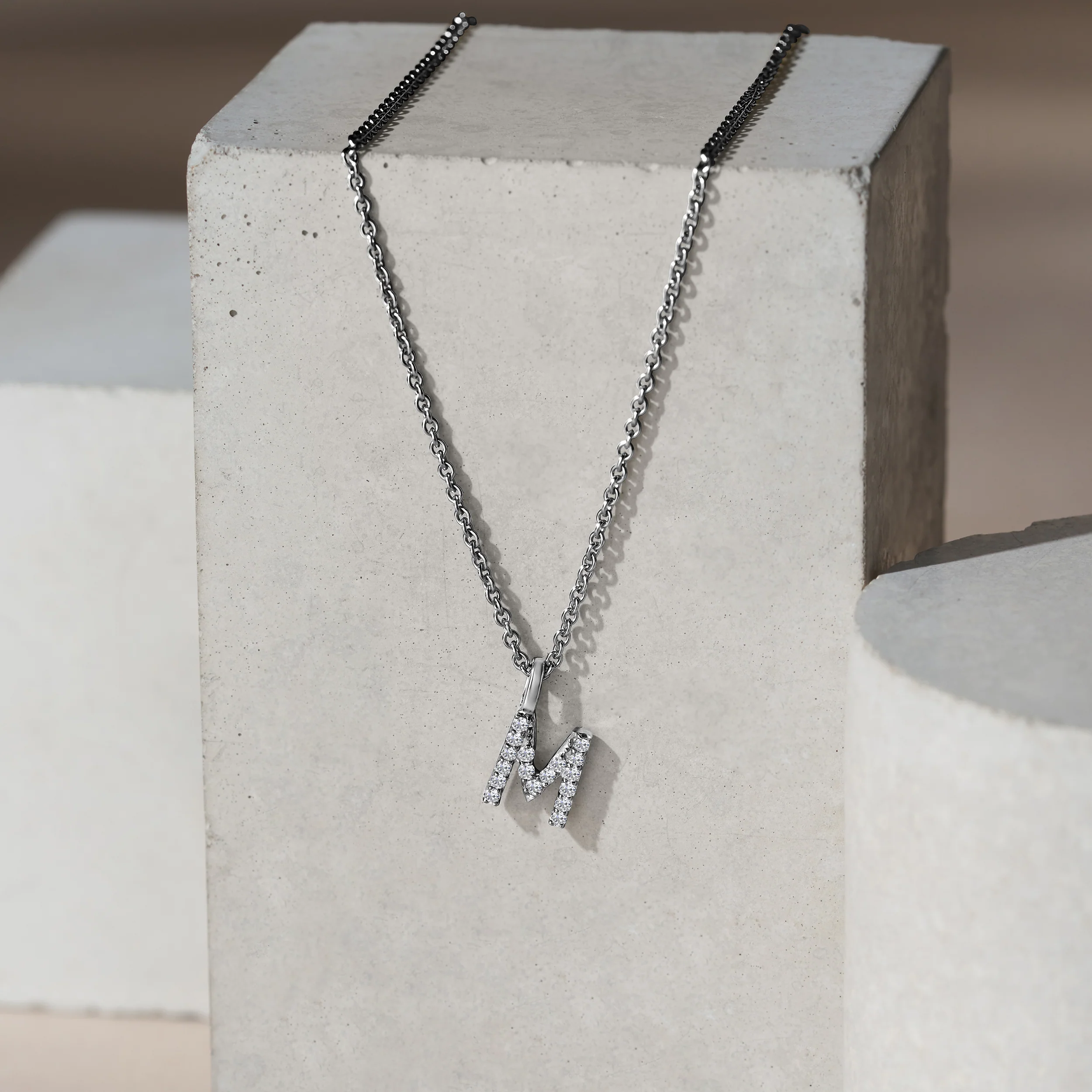 Love Letter Initial M Lab Diamond Necklace set in 9K White Gold - Image 5