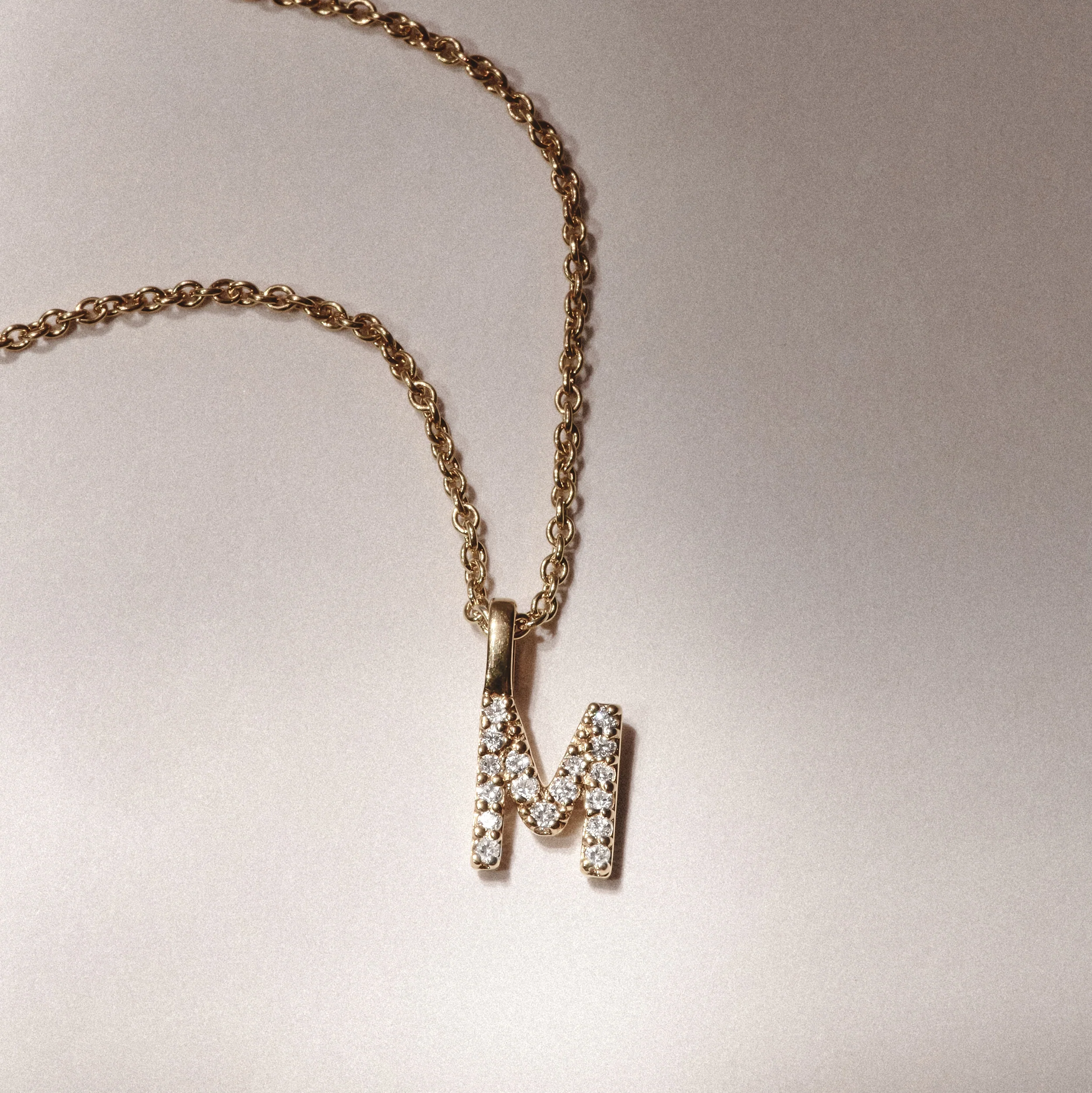 Love Letter Initial M Lab Diamond Necklace set in 9K Yellow Gold - Image 3