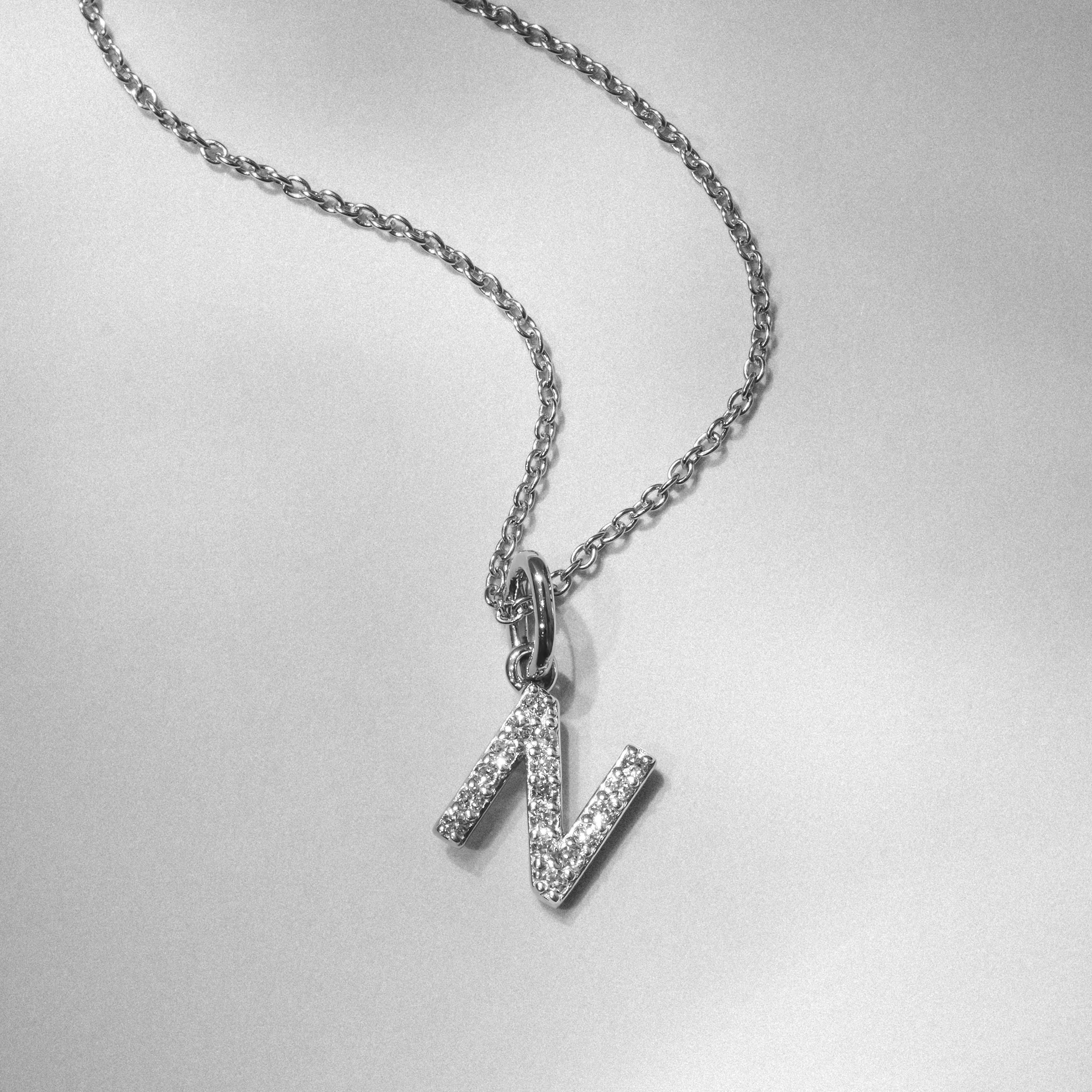 Love Letter Initial N Lab Diamond Necklace set in 925 Sterling Silver - Image 3