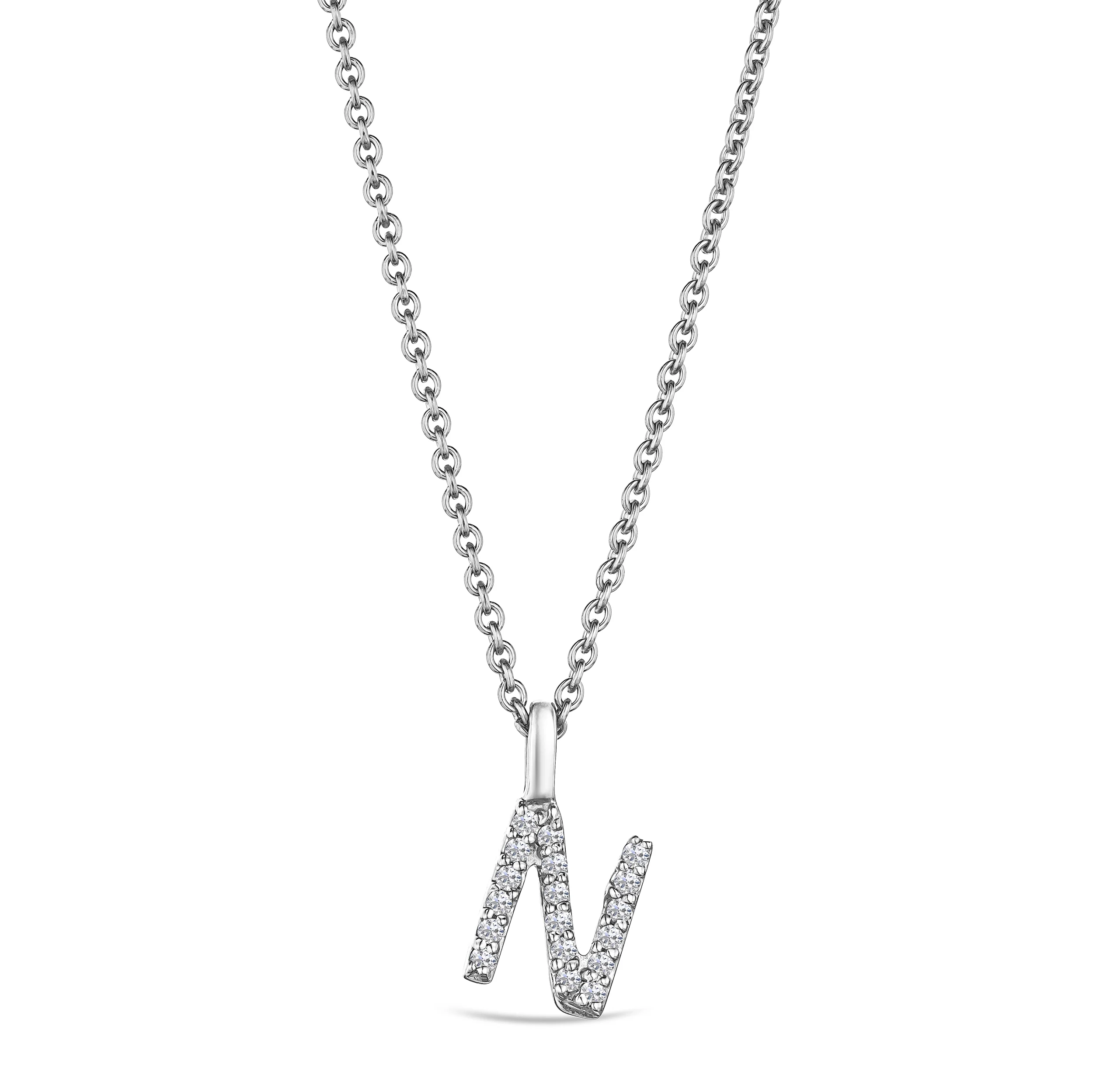 Love Letter Initial N Lab Diamond Necklace set in 9K White Gold - Image 3