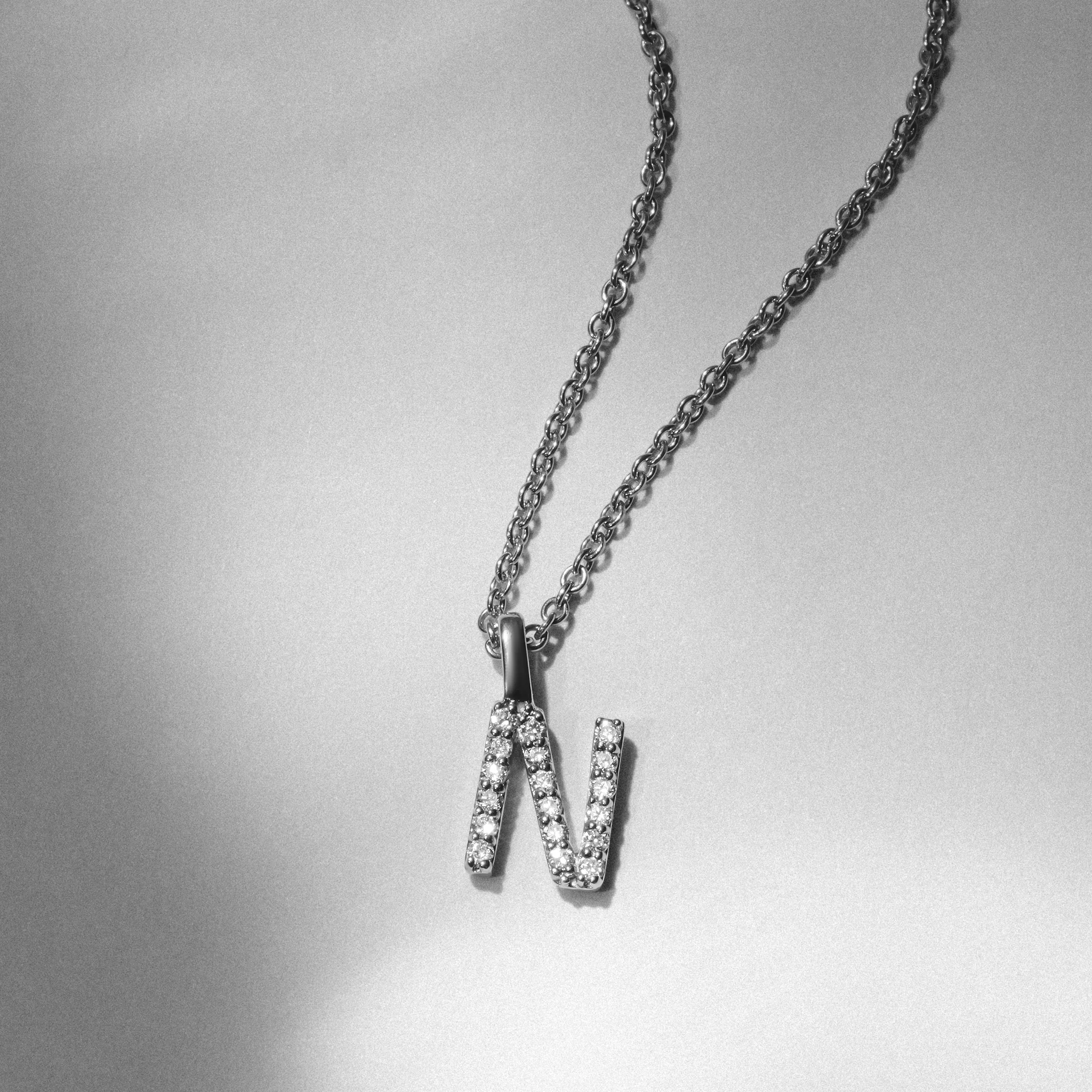 Love Letter Initial N Lab Diamond Necklace set in 9K White Gold - Image 4