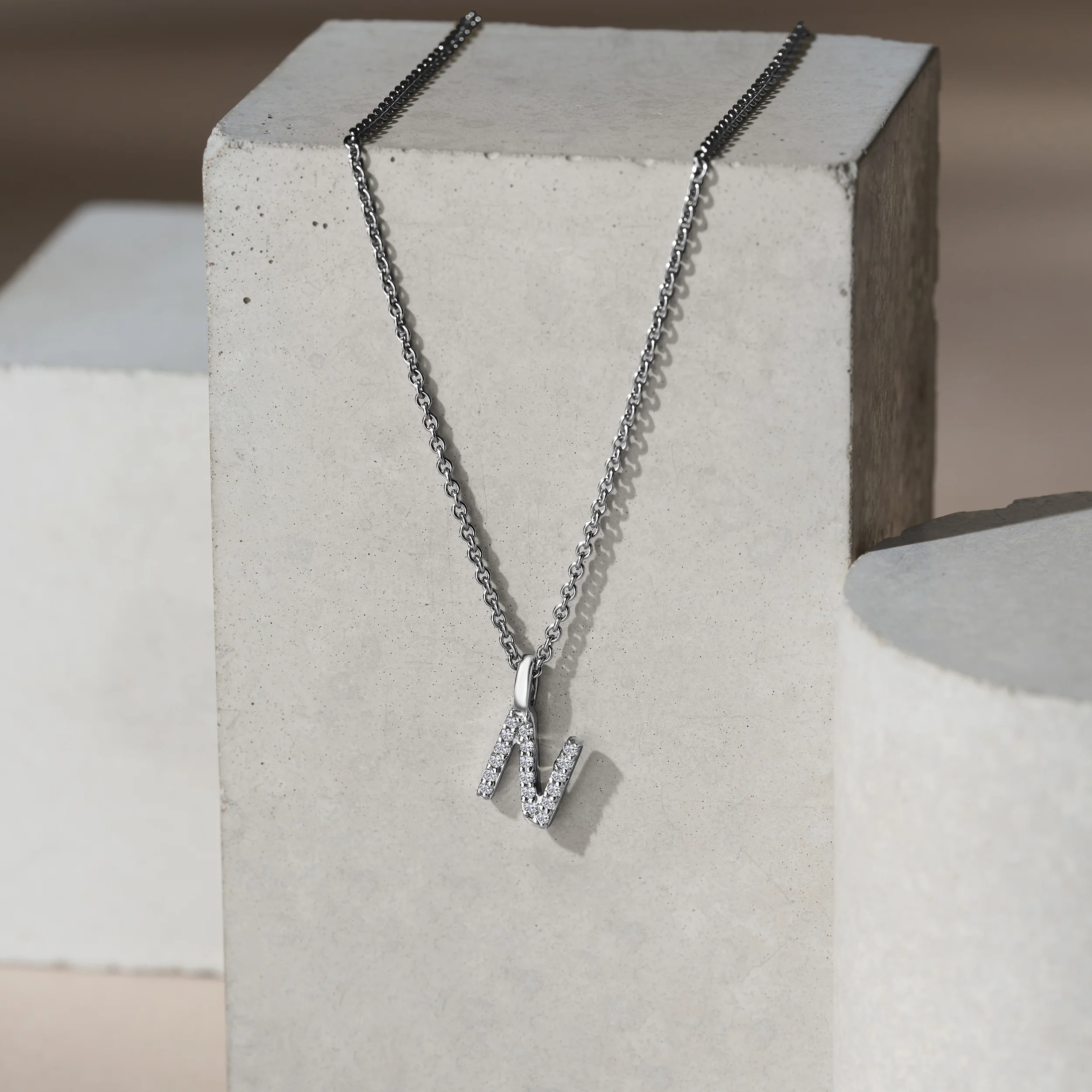 Love Letter Initial N Lab Diamond Necklace set in 9K White Gold - Image 5
