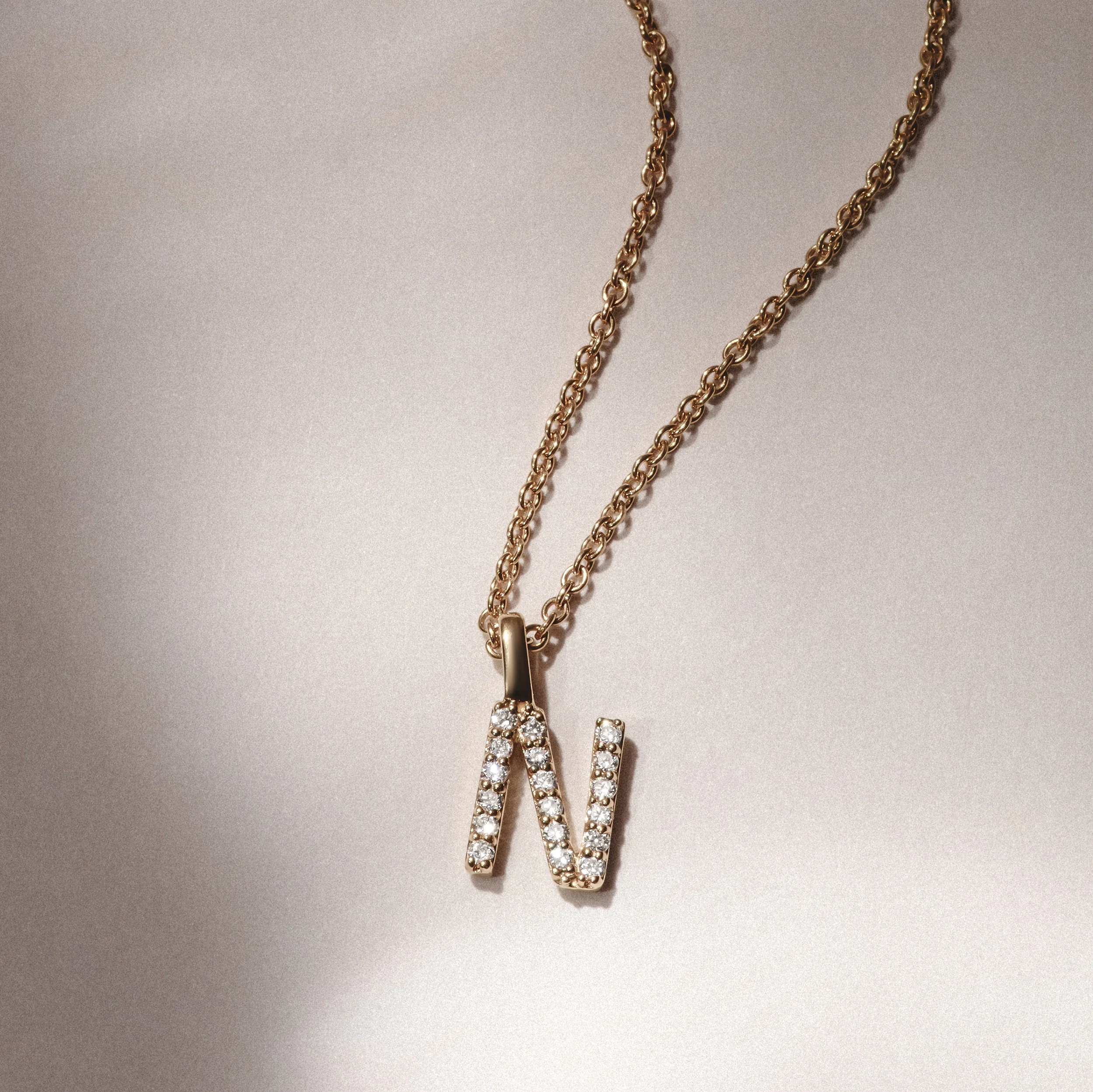Love Letter Initial N Lab Diamond Necklace set in 9K Yellow Gold - Image 3