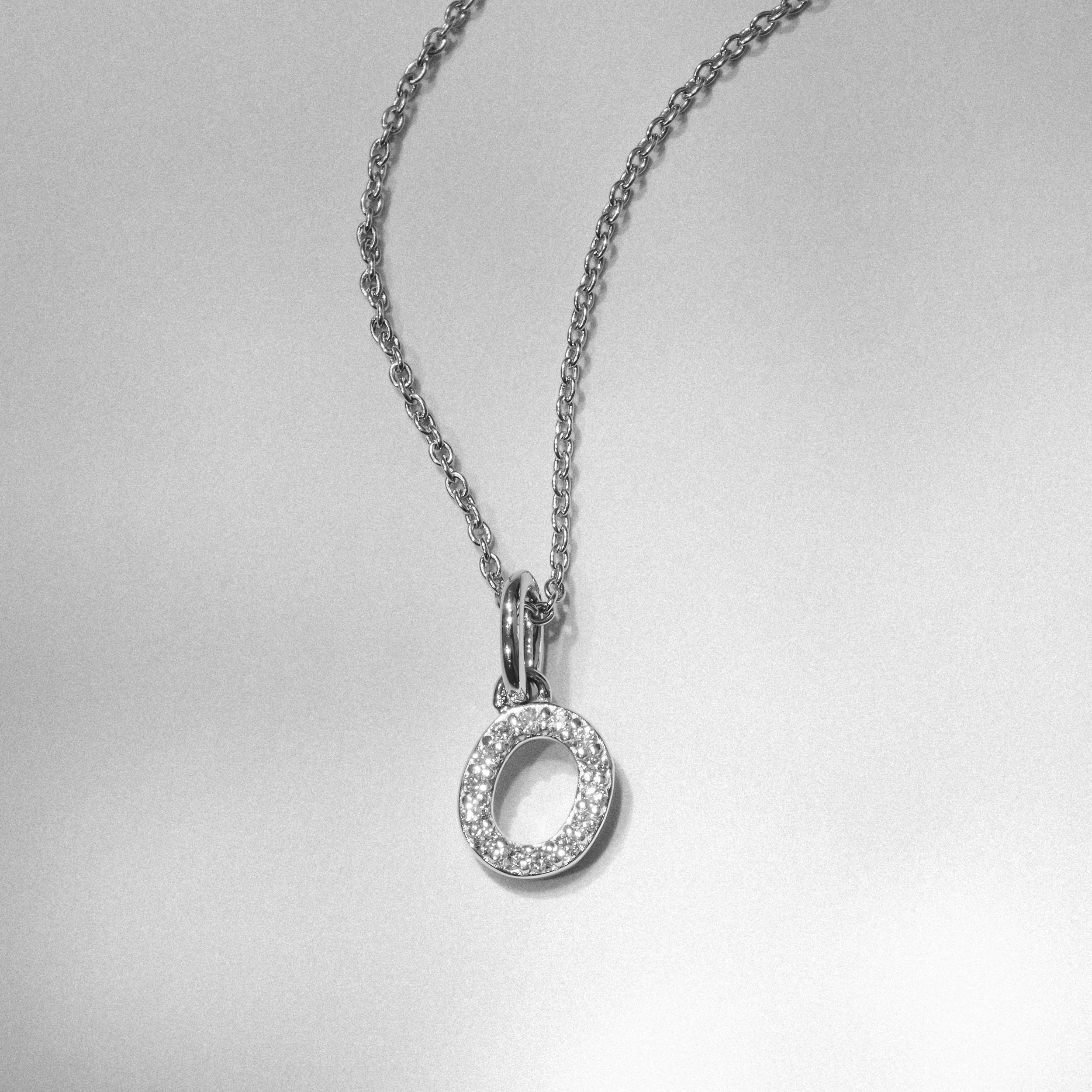 Love Letter Initial O Lab Diamond Necklace set in 925 Sterling Silver - Image 3