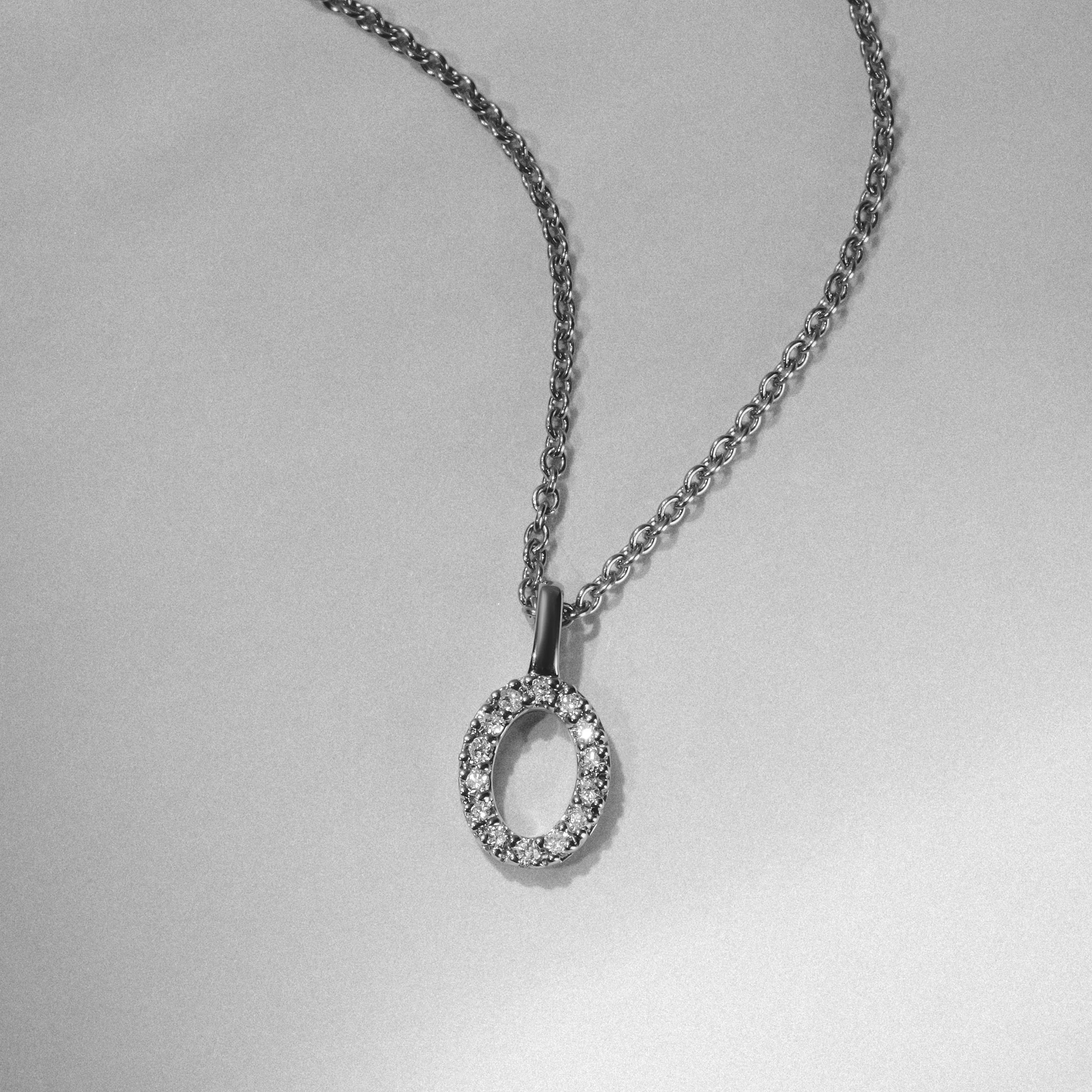 Love Letter Initial O Lab Diamond Necklace set in 9K White Gold - Image 4