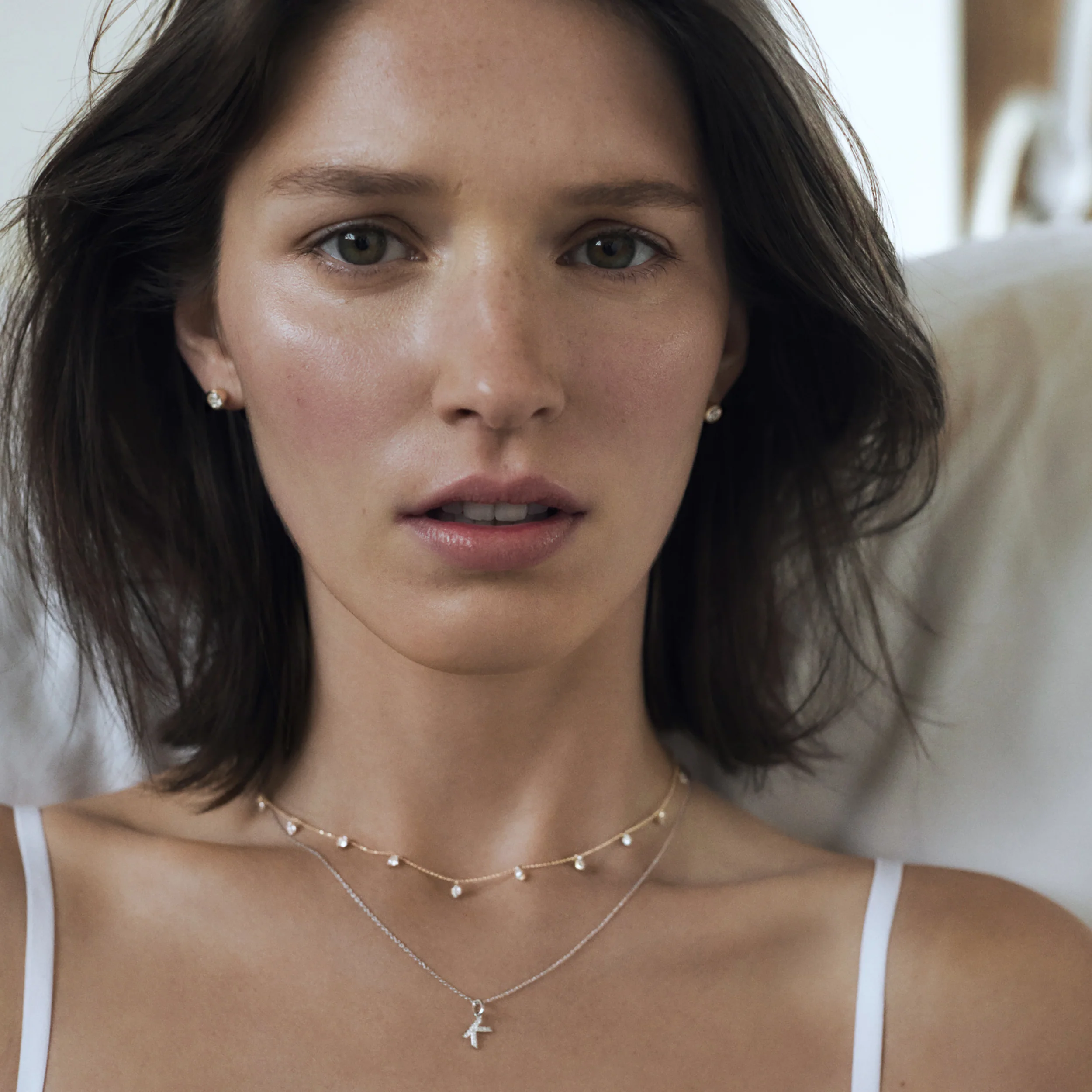 Love Letter Initial P Lab Diamond Necklace set in 925 Sterling Silver - Image 2
