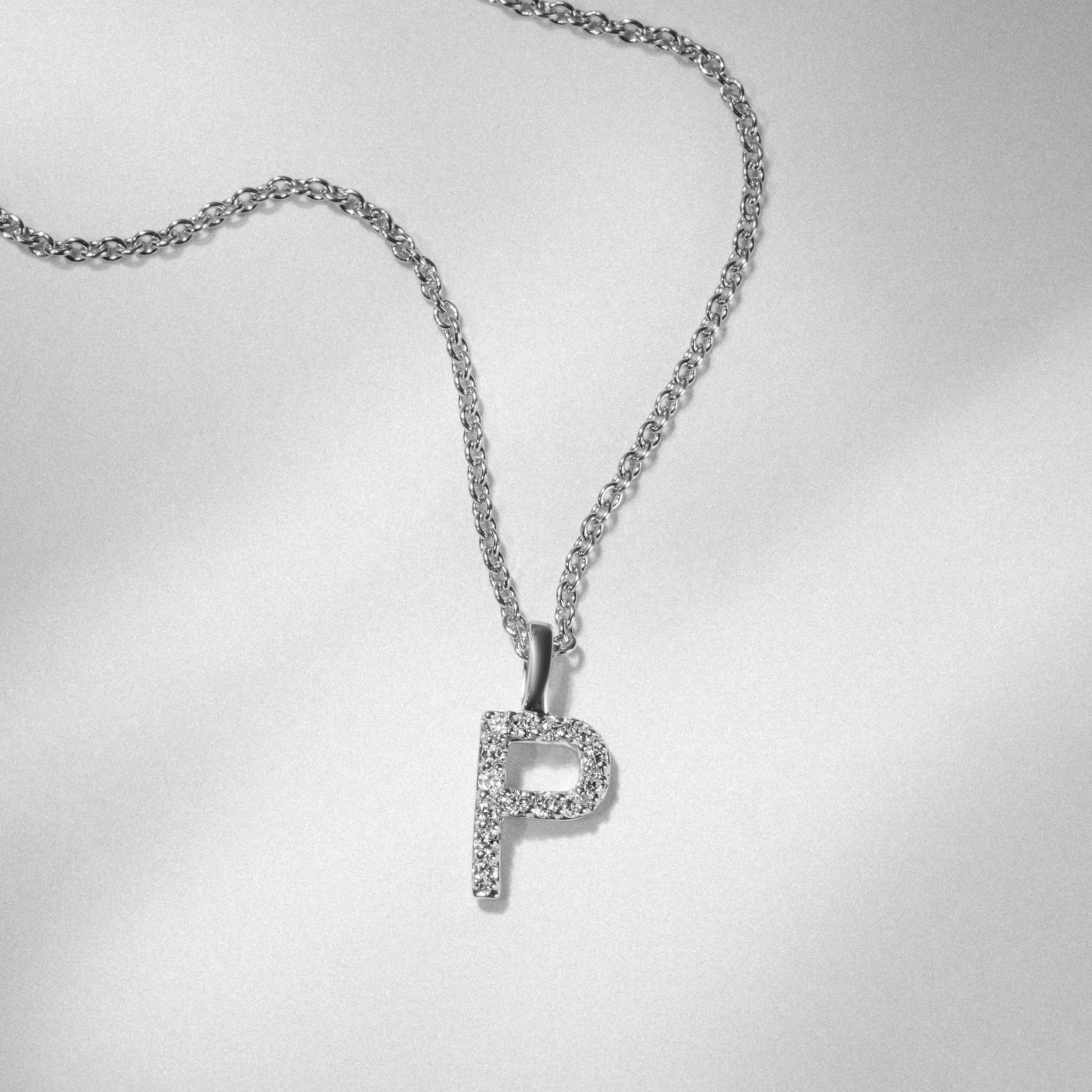 Love Letter Initial P Lab Diamond Necklace set in 9K White Gold - Image 4