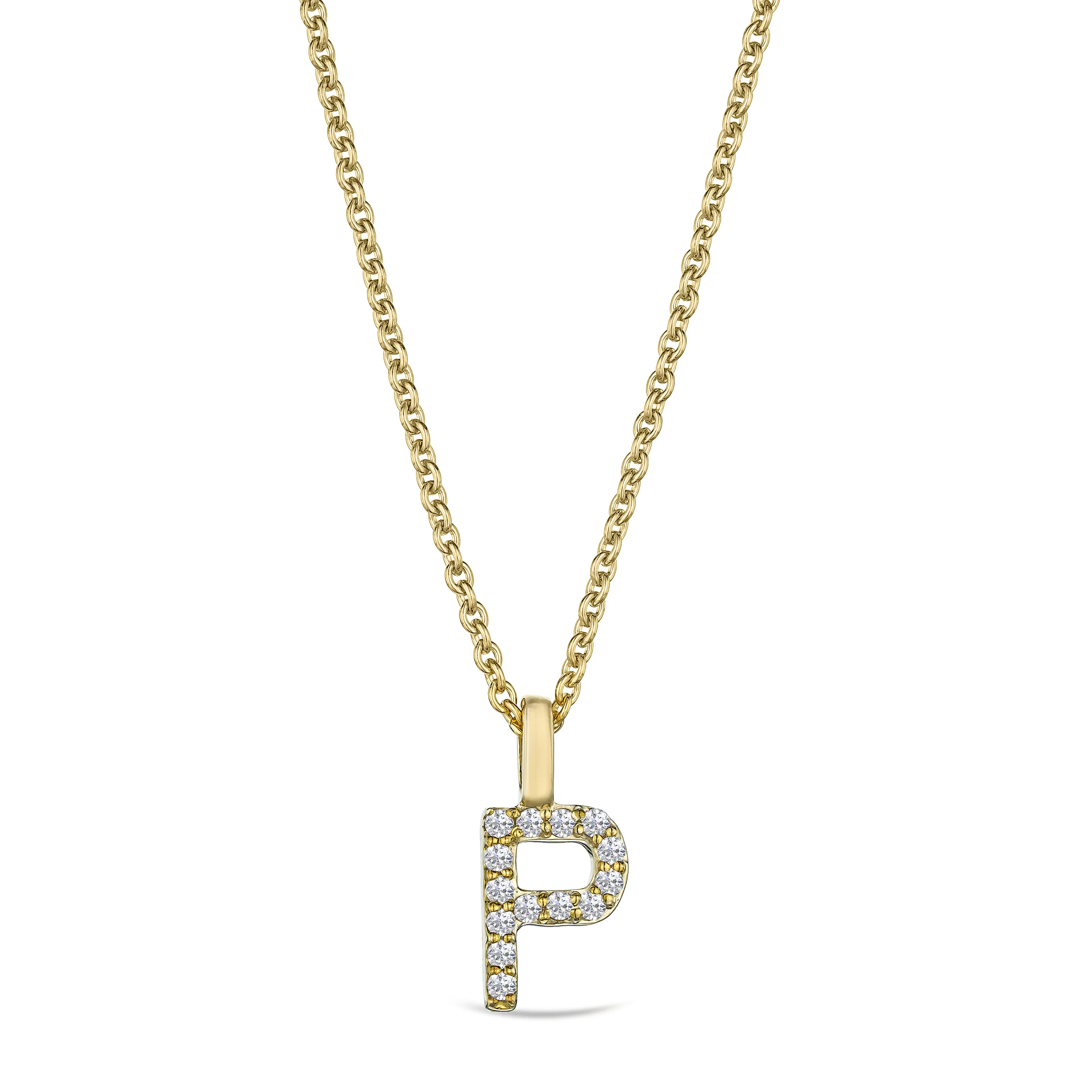 Love Letter Initial P Lab Diamond Necklace set in 9K Yellow Gold - Image 4