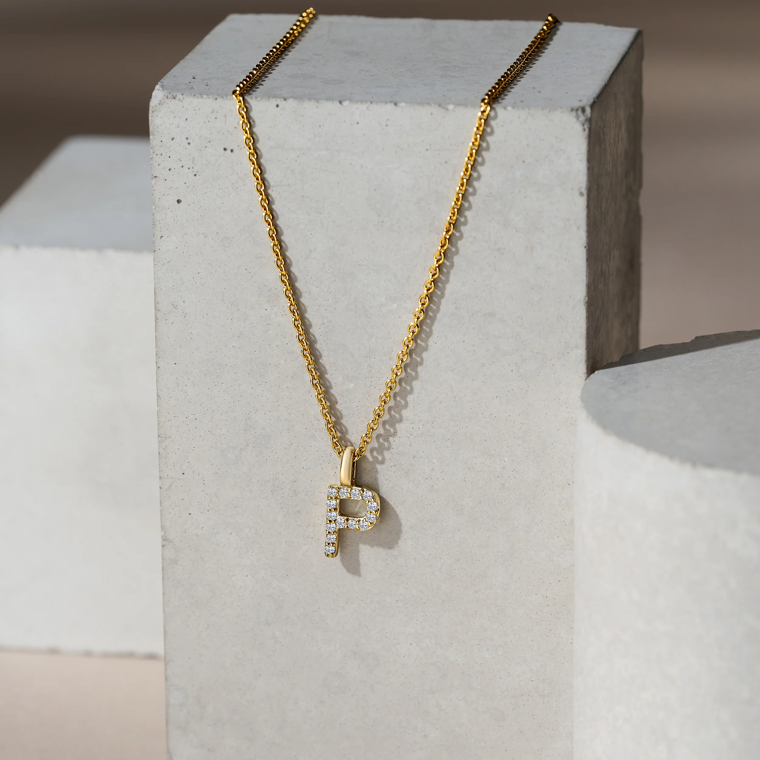Love Letter Initial P Lab Diamond Necklace set in 9K Yellow Gold - Image 5
