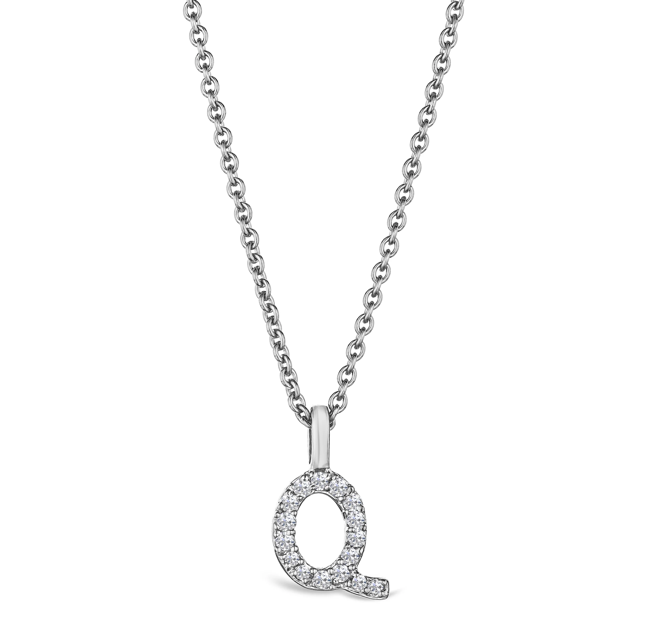 Love Letter Initial Q Lab Diamond Necklace set in 9K White Gold - Image 3