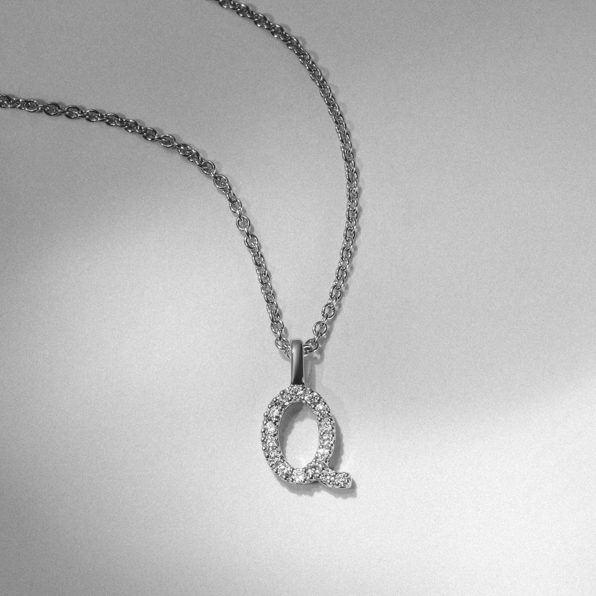Love Letter Initial Q Lab Diamond Necklace set in 9K White Gold - Image 4