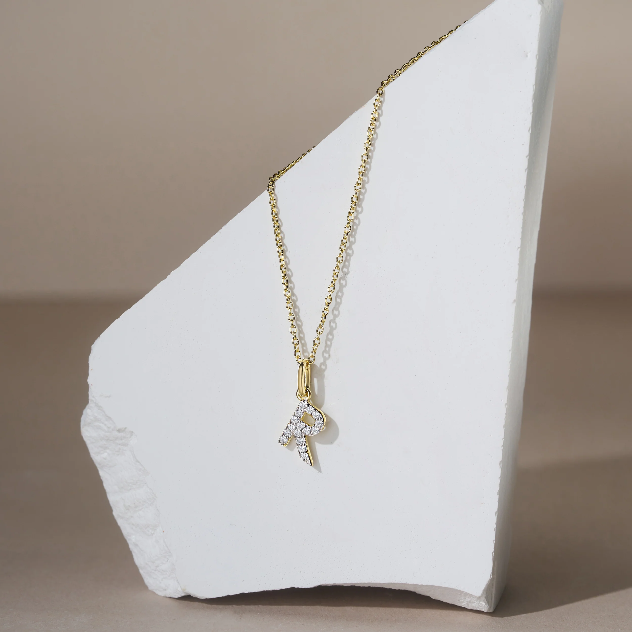 Love Letter Initial R Lab Diamond Necklace set in 18K Gold Vermeil - Image 4