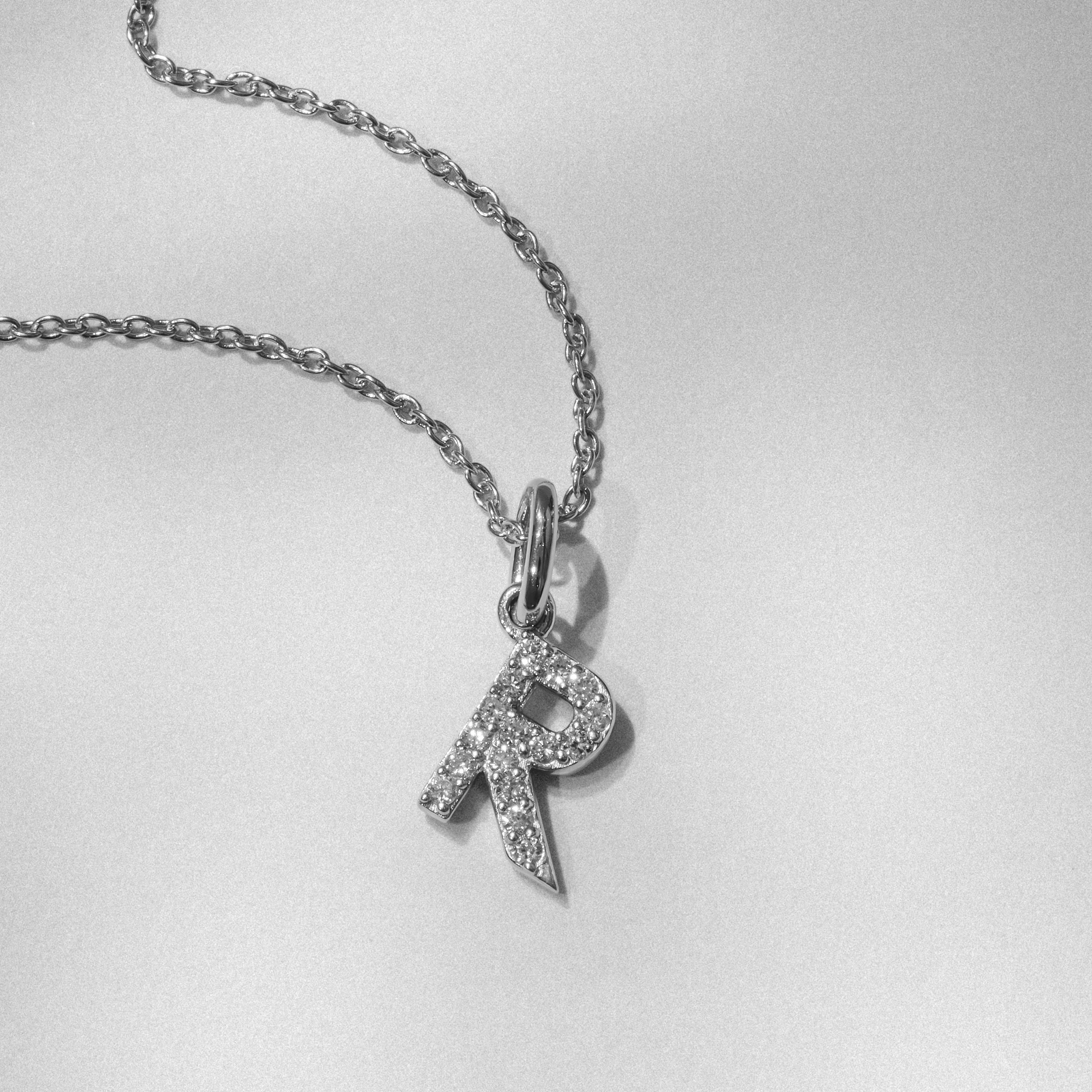 Love Letter Initial R Lab Diamond Necklace set in 925 Sterling Silver - Image 3