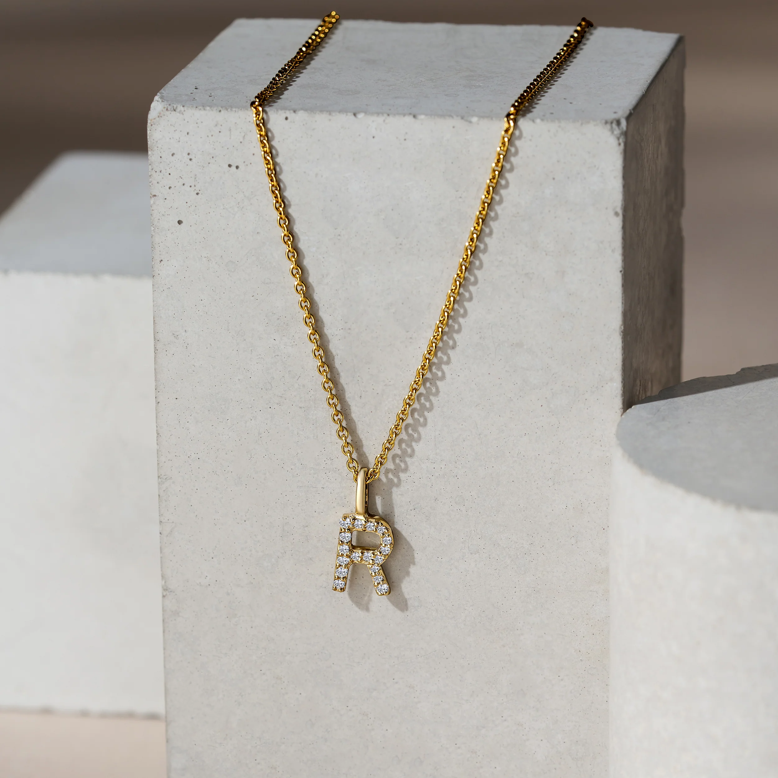 Love Letter Initial R Lab Diamond Necklace set in 9K Yellow Gold - Image 5