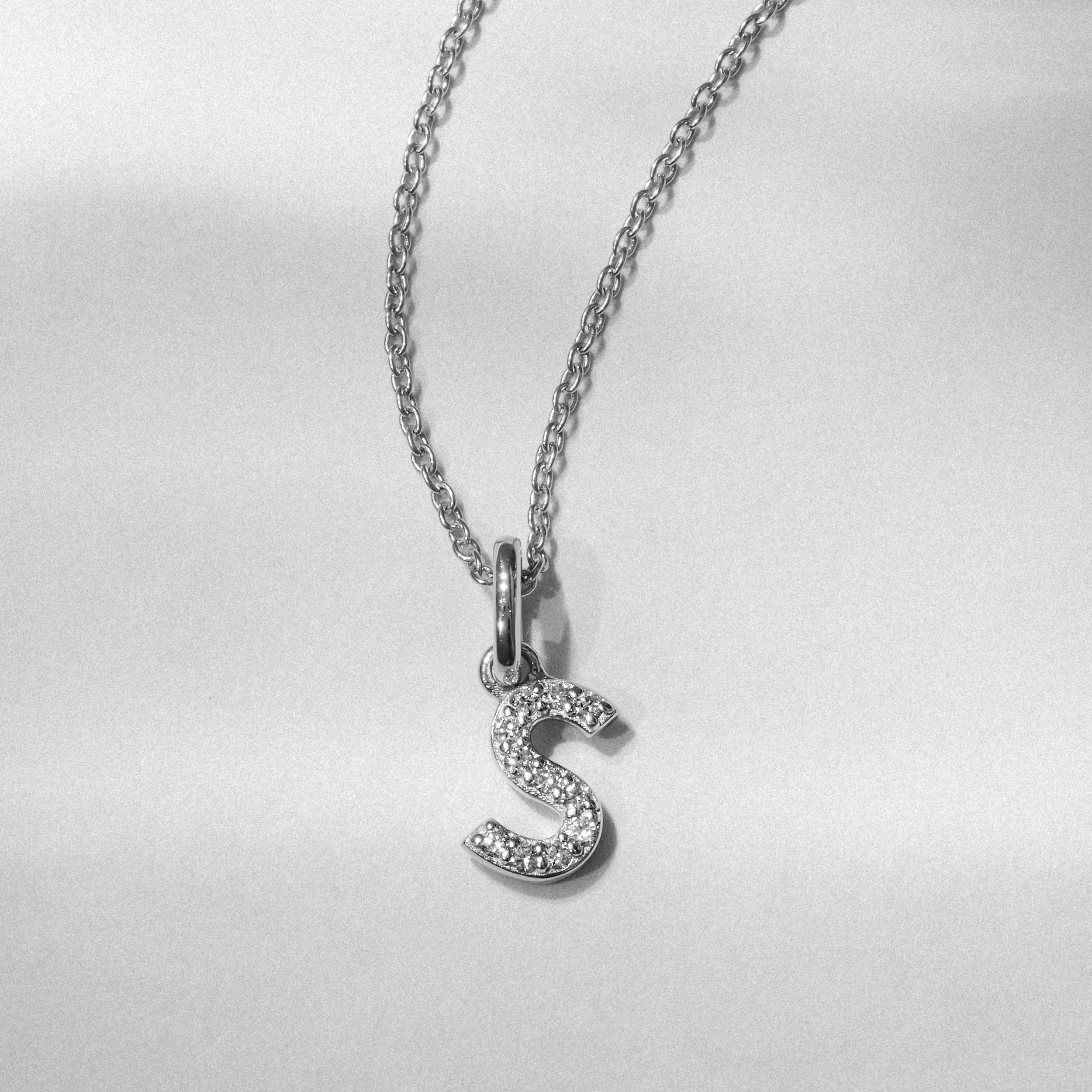 Love Letter Initial S Lab Diamond Necklace set in 925 Sterling Silver - Image 3