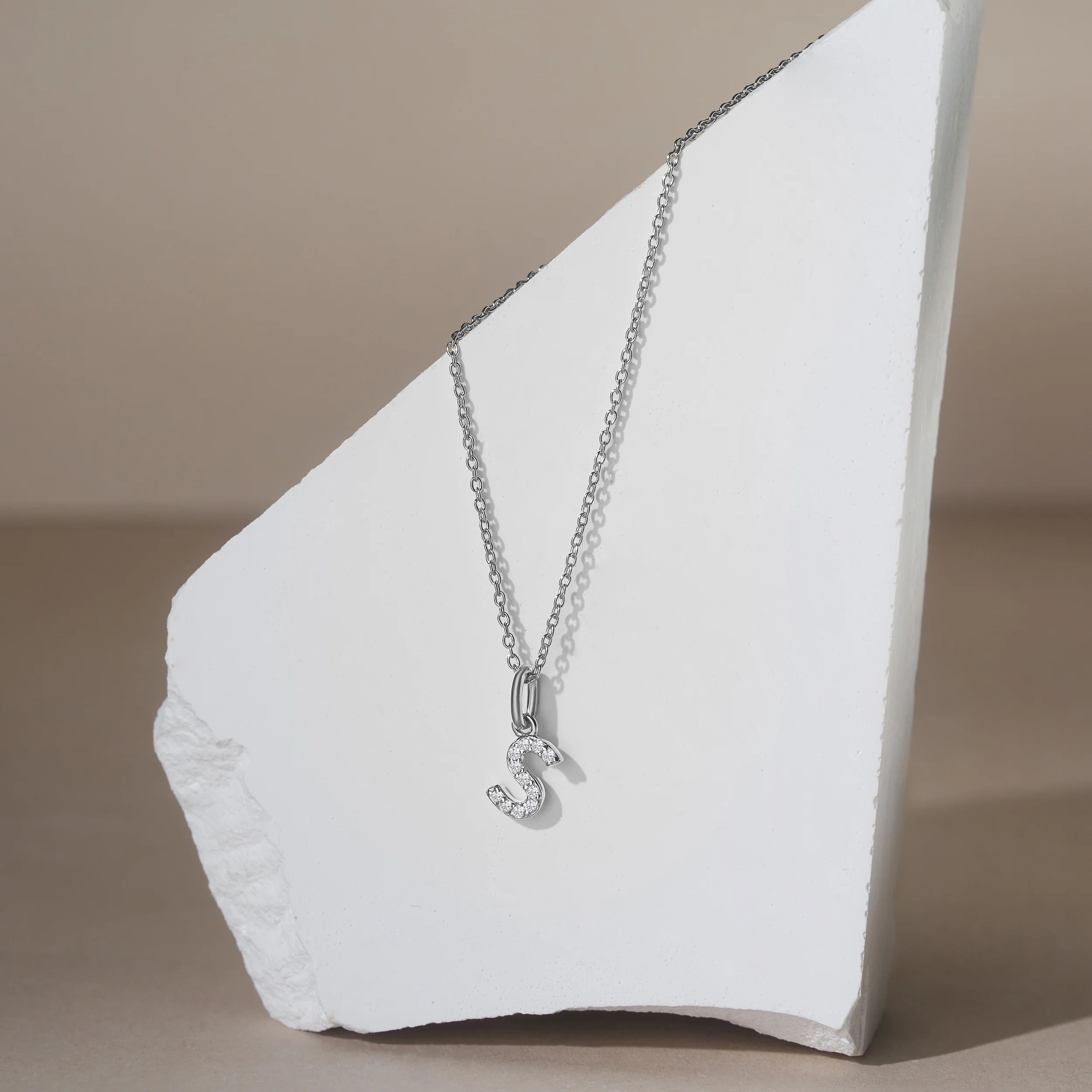 Love Letter Initial S Lab Diamond Necklace set in 925 Sterling Silver - Image 5
