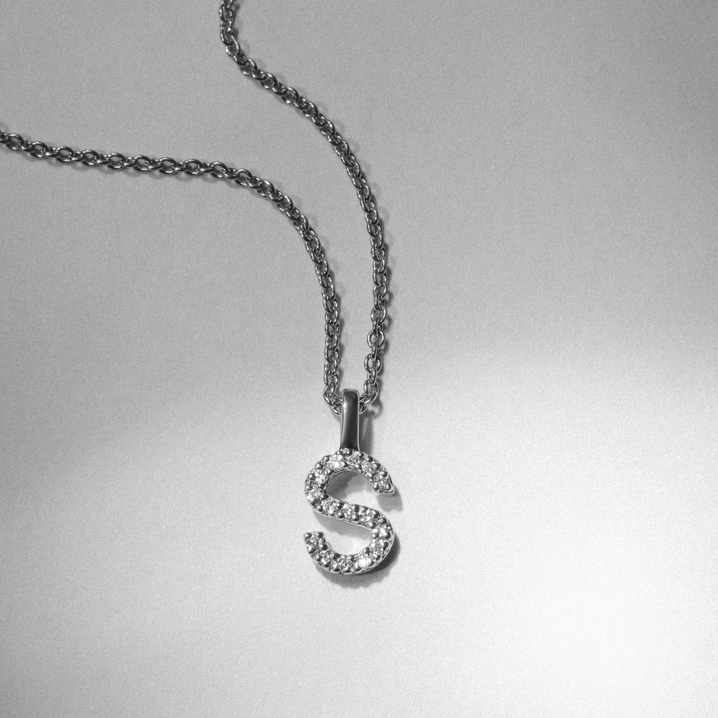 Love Letter Initial S Lab Diamond Necklace set in 9K White Gold - Image 4