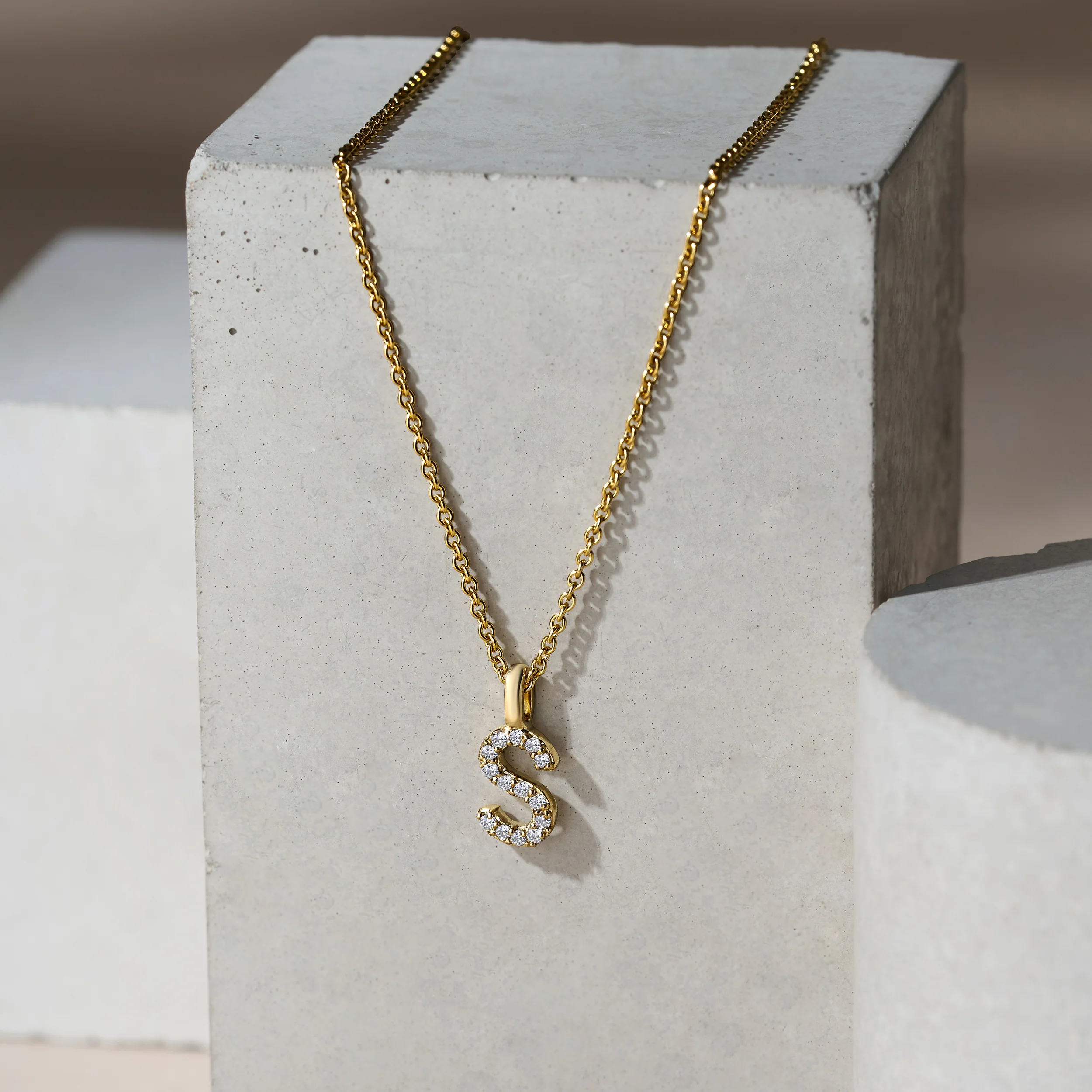 Love Letter Initial S Lab Diamond Necklace set in 9K Yellow Gold - Image 5