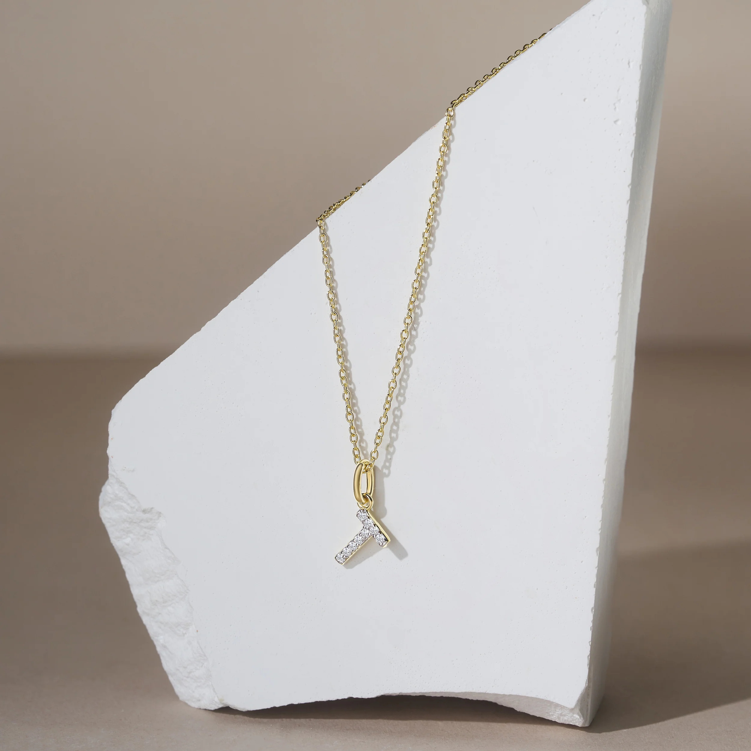 Love Letter Initial T Lab Diamond Necklace set in 18K Gold Vermeil - Image 4