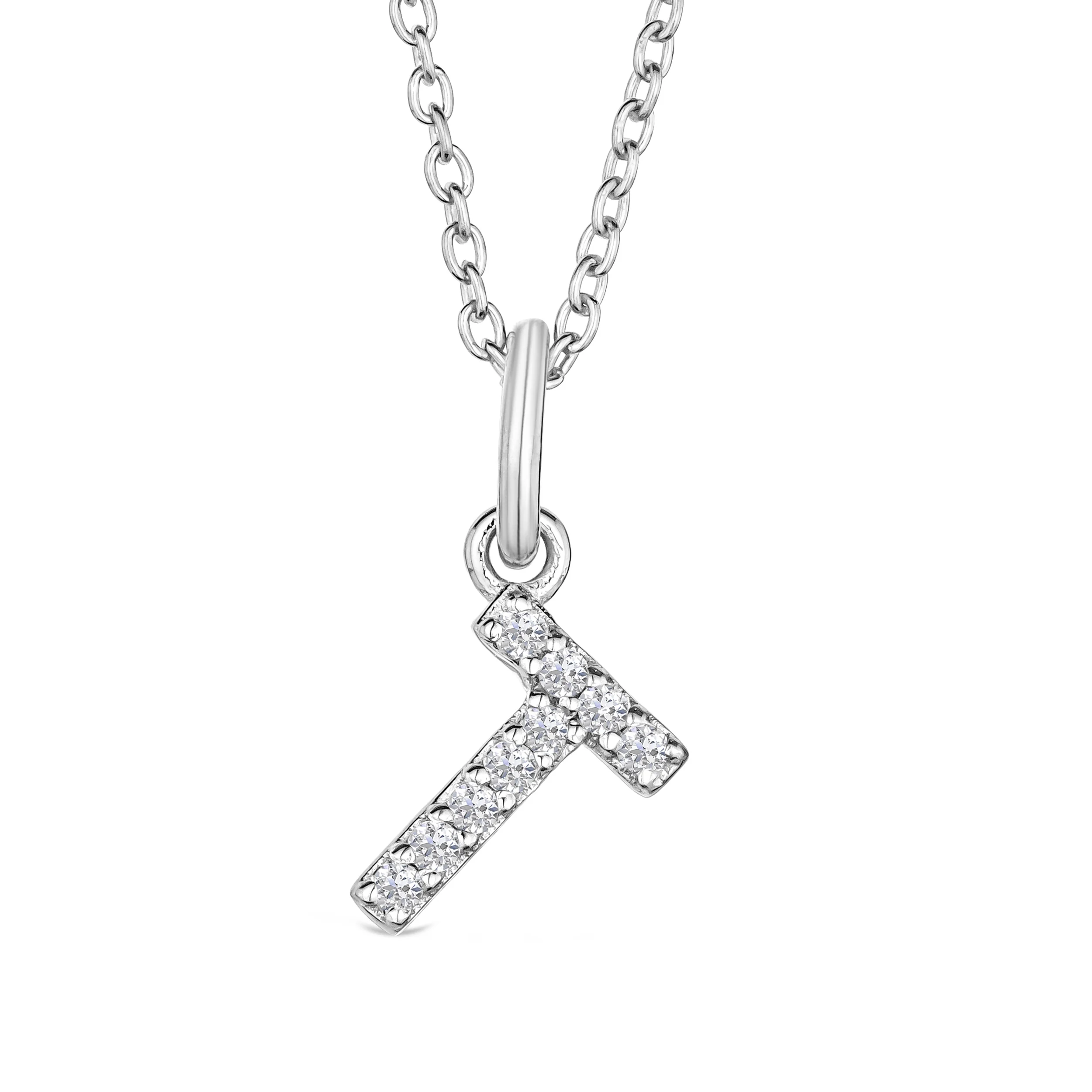 Love Letter Initial T Lab Diamond Necklace set in 925 Sterling Silver
