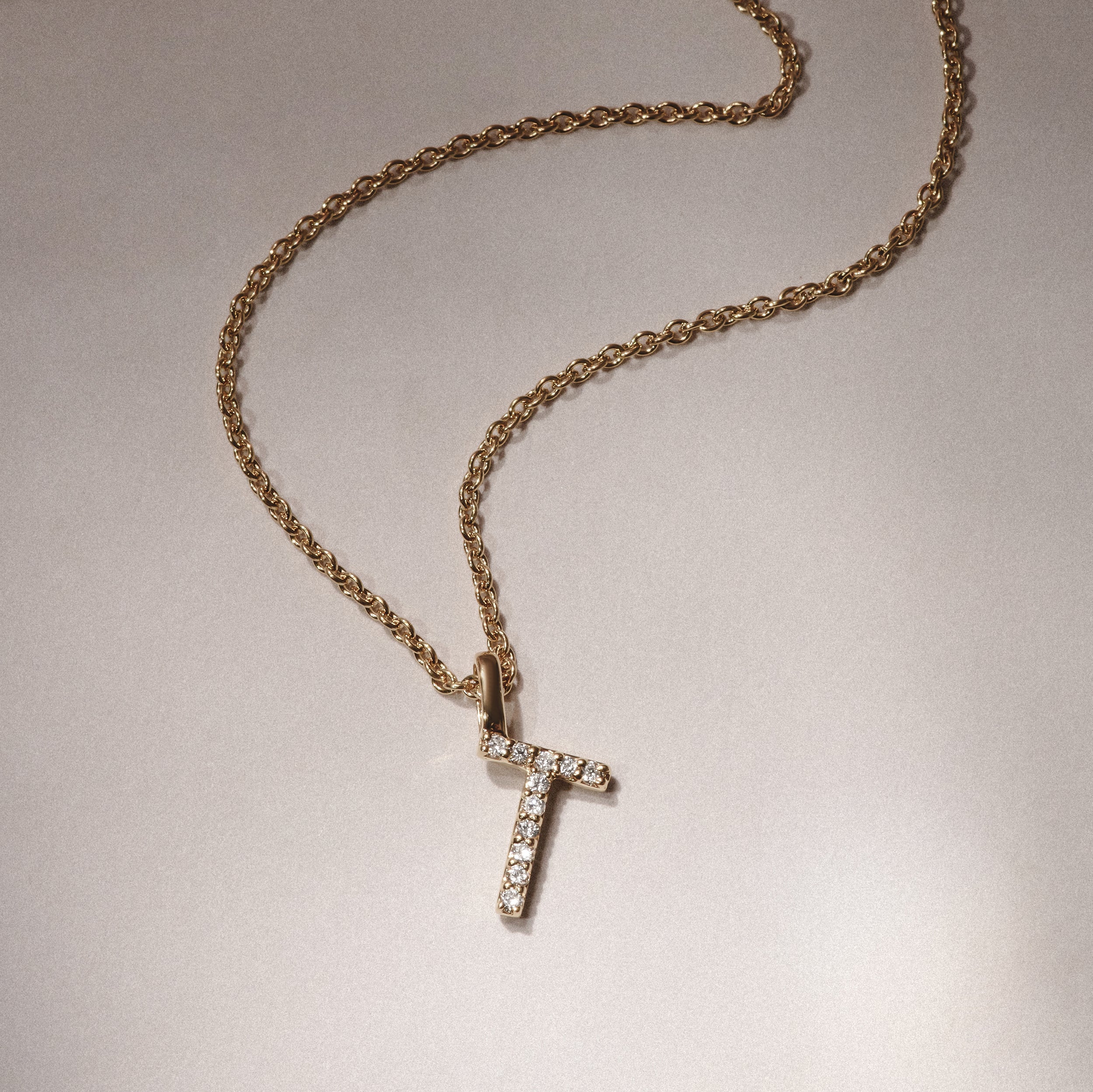 Love Letter Initial T Lab Diamond Necklace set in 9K Yellow Gold - Image 4