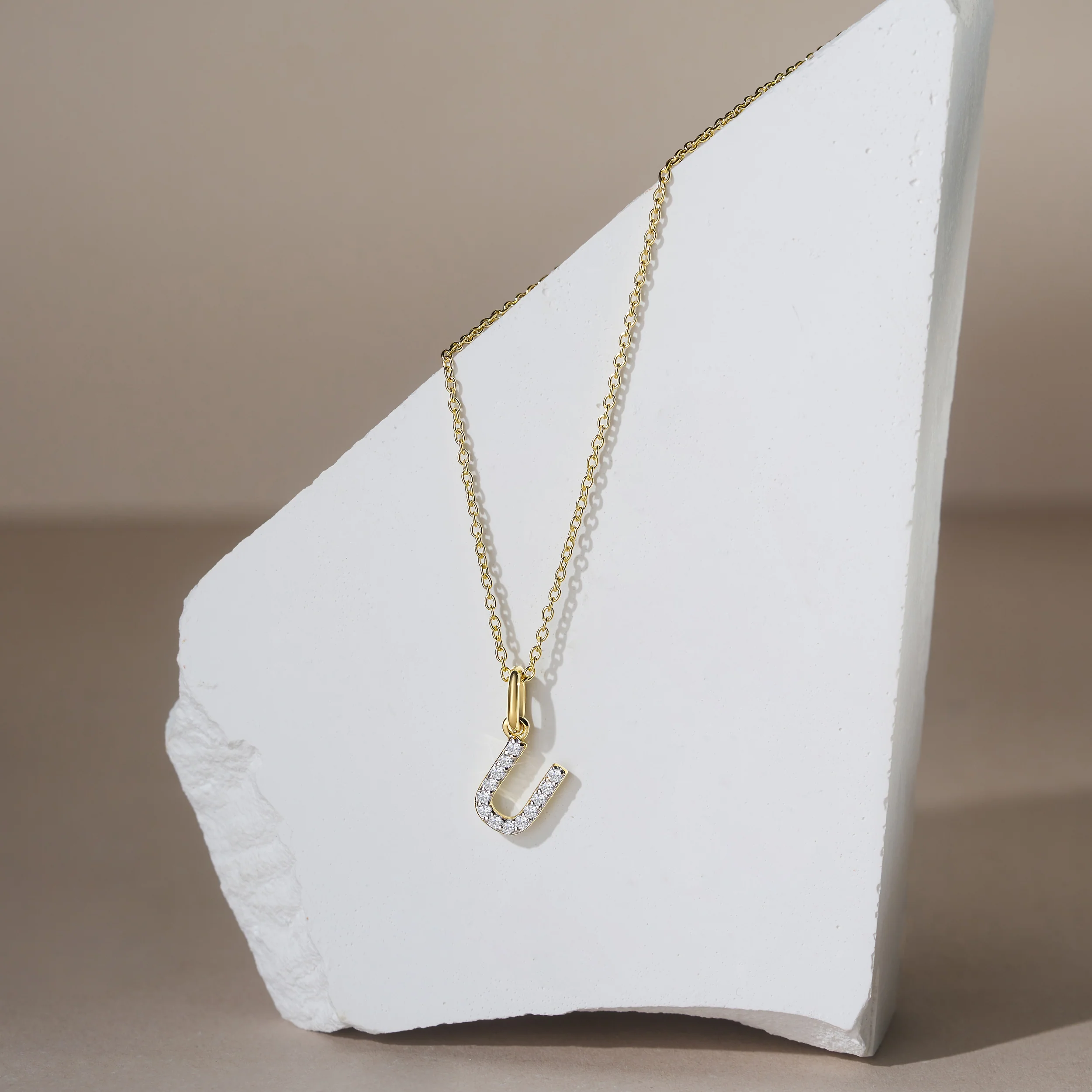 Love Letter Initial U Lab Diamond Necklace set in 18K Gold Vermeil - Image 4