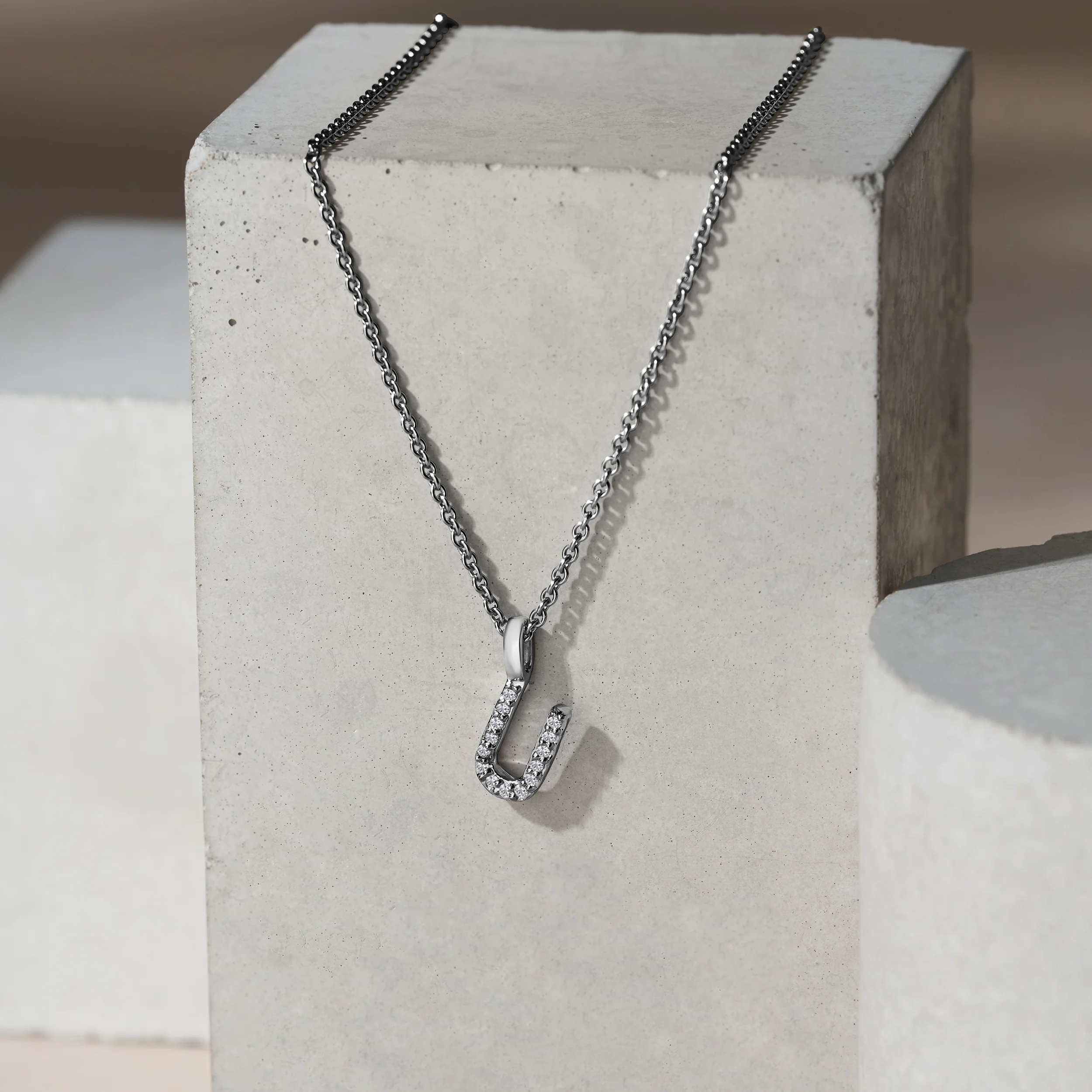 Love Letter Initial U Lab Diamond Necklace set in 9K White Gold - Image 4