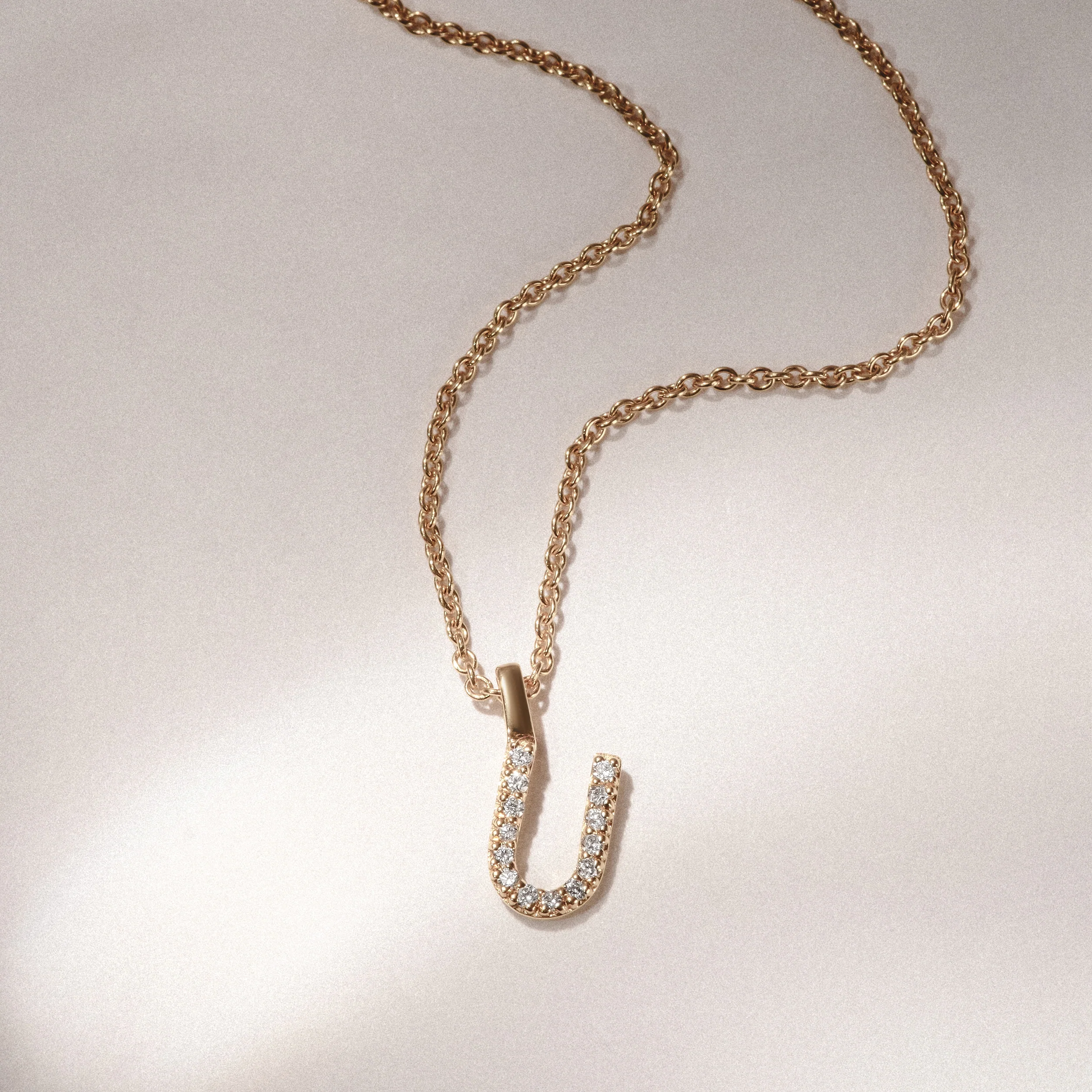 Love Letter Initial U Lab Diamond Necklace set in 9K Yellow Gold - Image 3