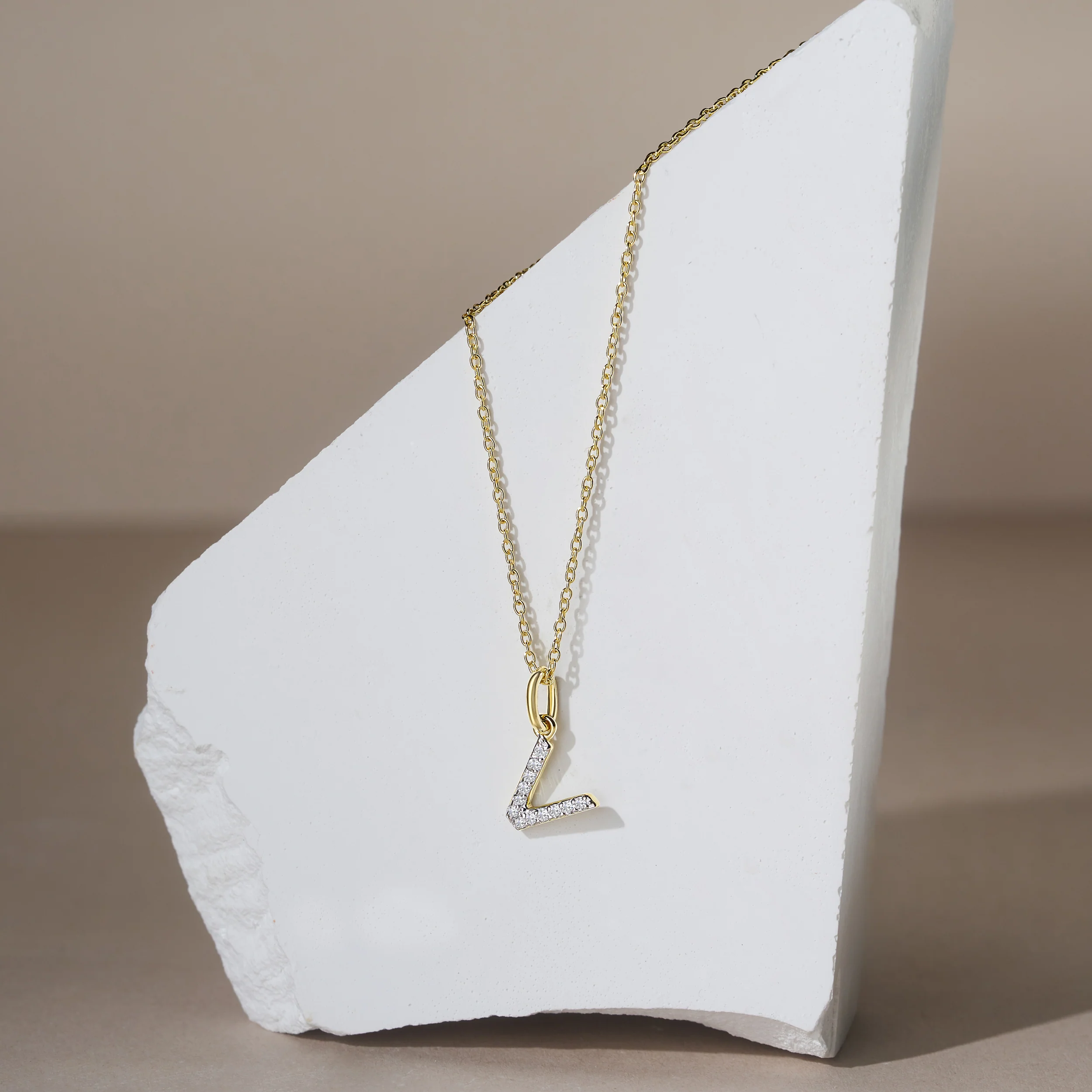 Love Letter Initial V Lab Diamond Necklace set in 18K Gold Vermeil - Image 4