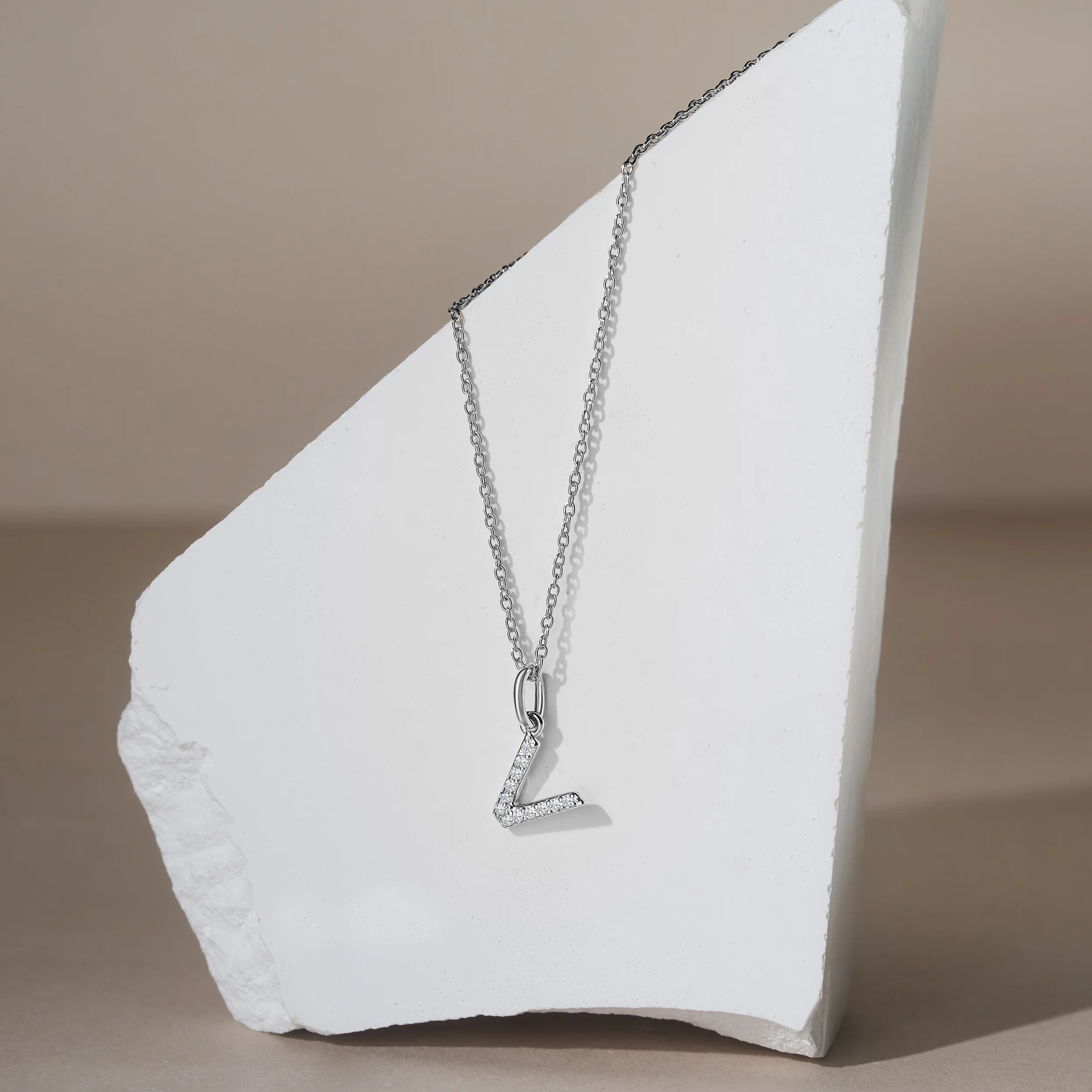 Love Letter Initial V Lab Diamond Necklace set in 925 Sterling Silver - Image 4