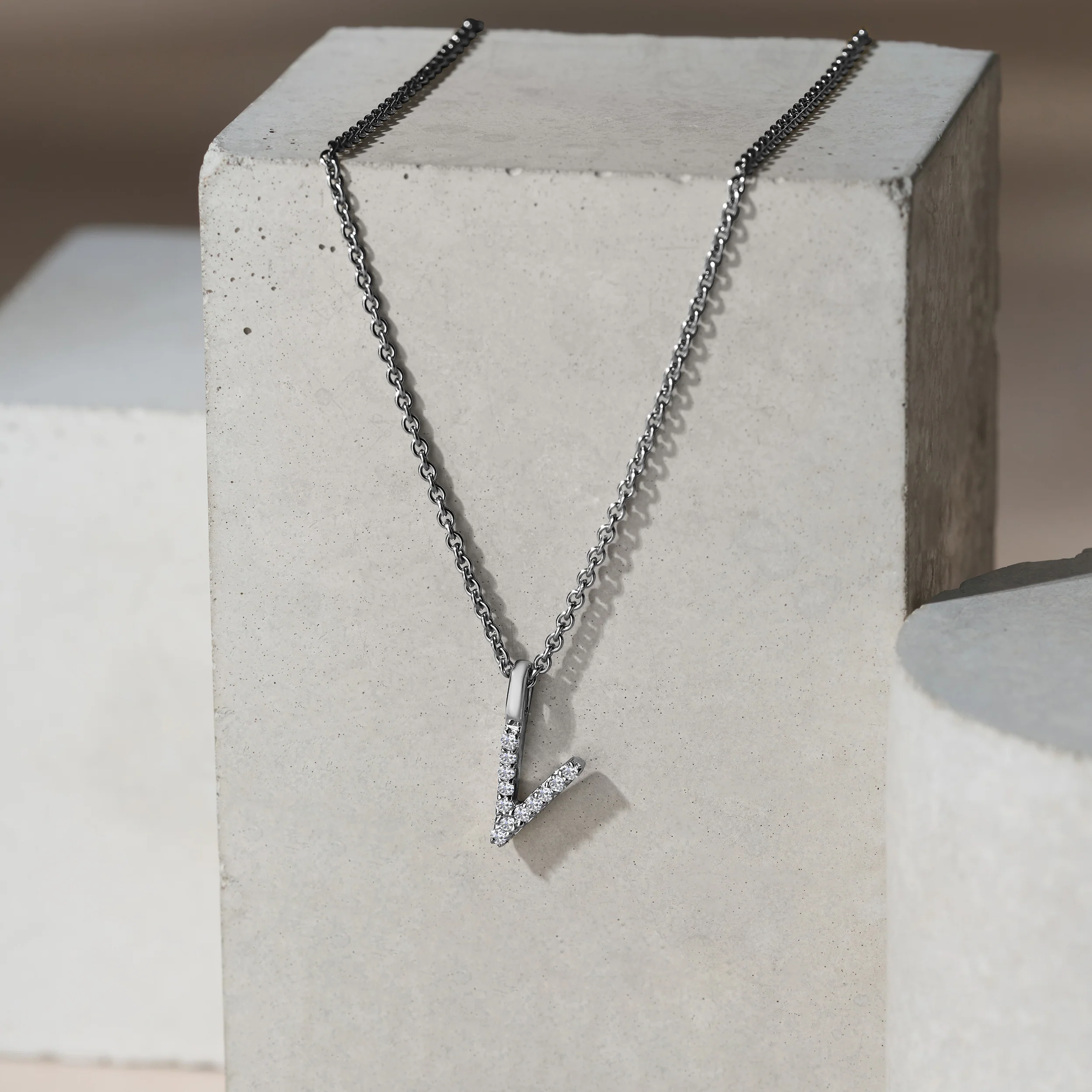 Love Letter Initial V Lab Diamond Necklace set in 9K White Gold - Image 4