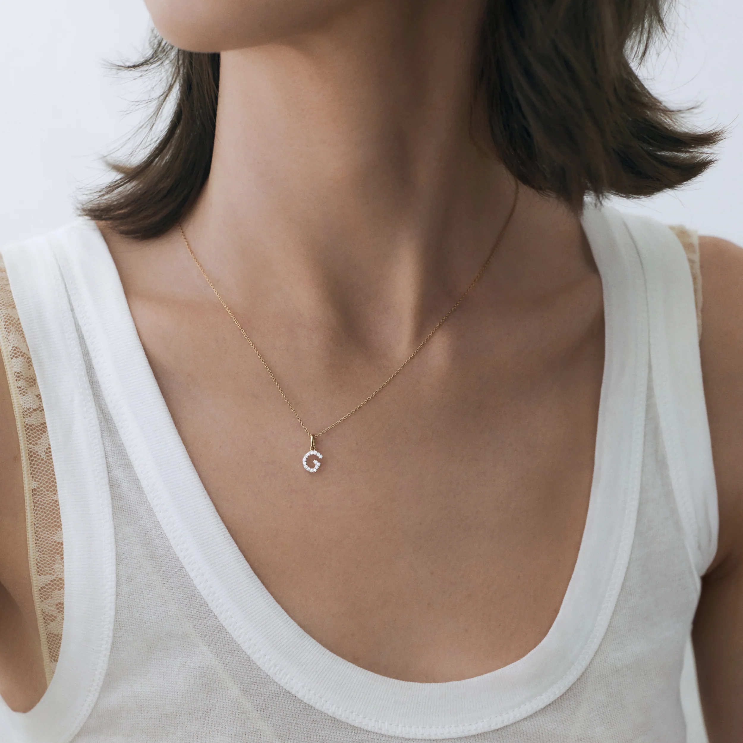 Love Letter Initial V Lab Diamond Necklace set in 9K Yellow Gold - Image 2