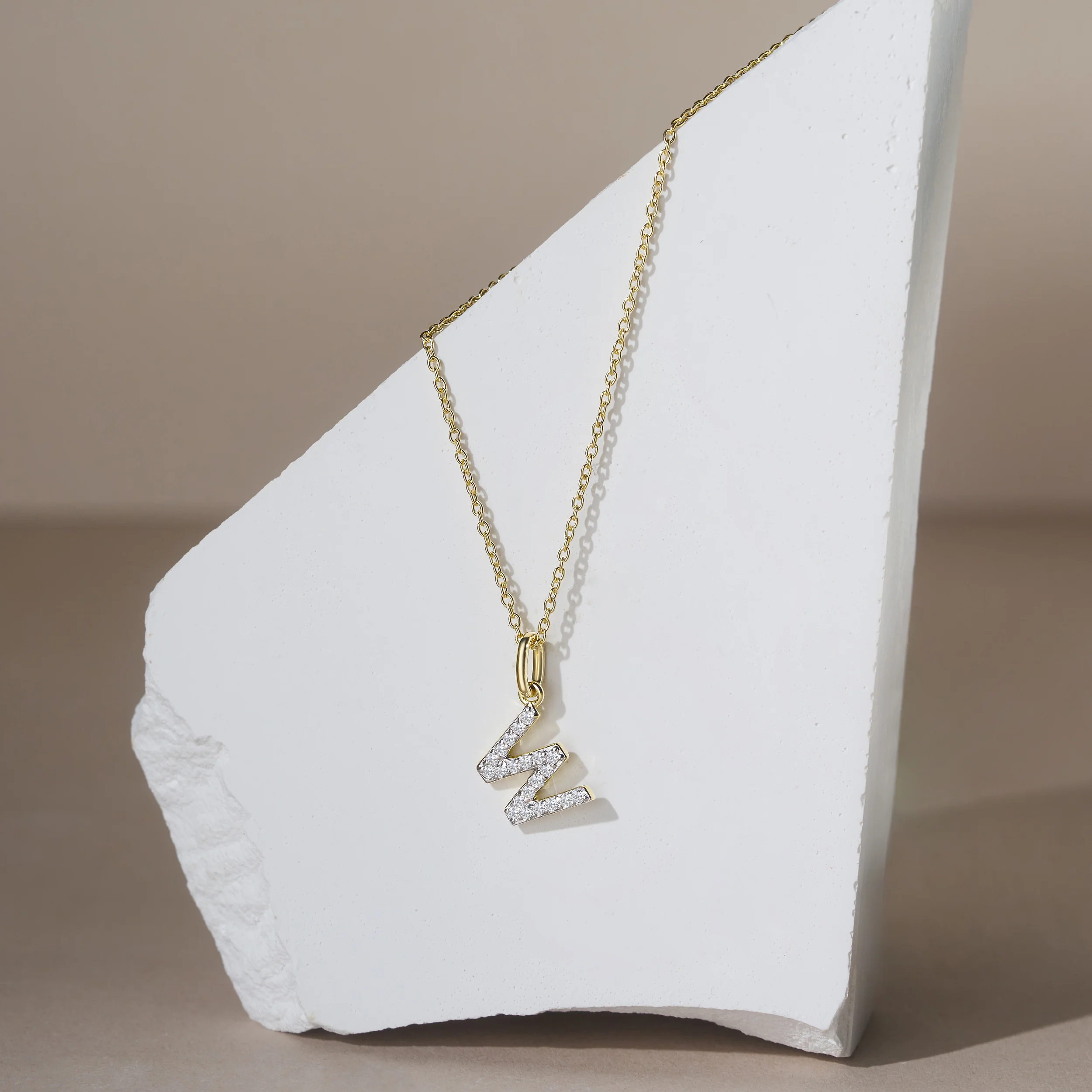 Love Letter Initial W Lab Diamond Necklace set in 18K Gold Vermeil - Image 4
