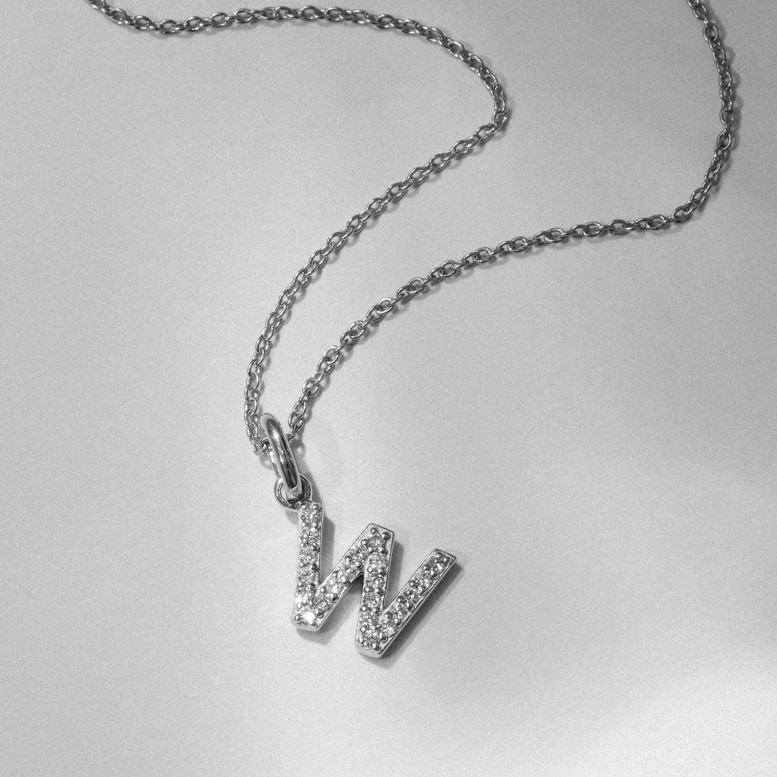 Love Letter Initial W Lab Diamond Necklace set in 925 Sterling Silver - Image 3
