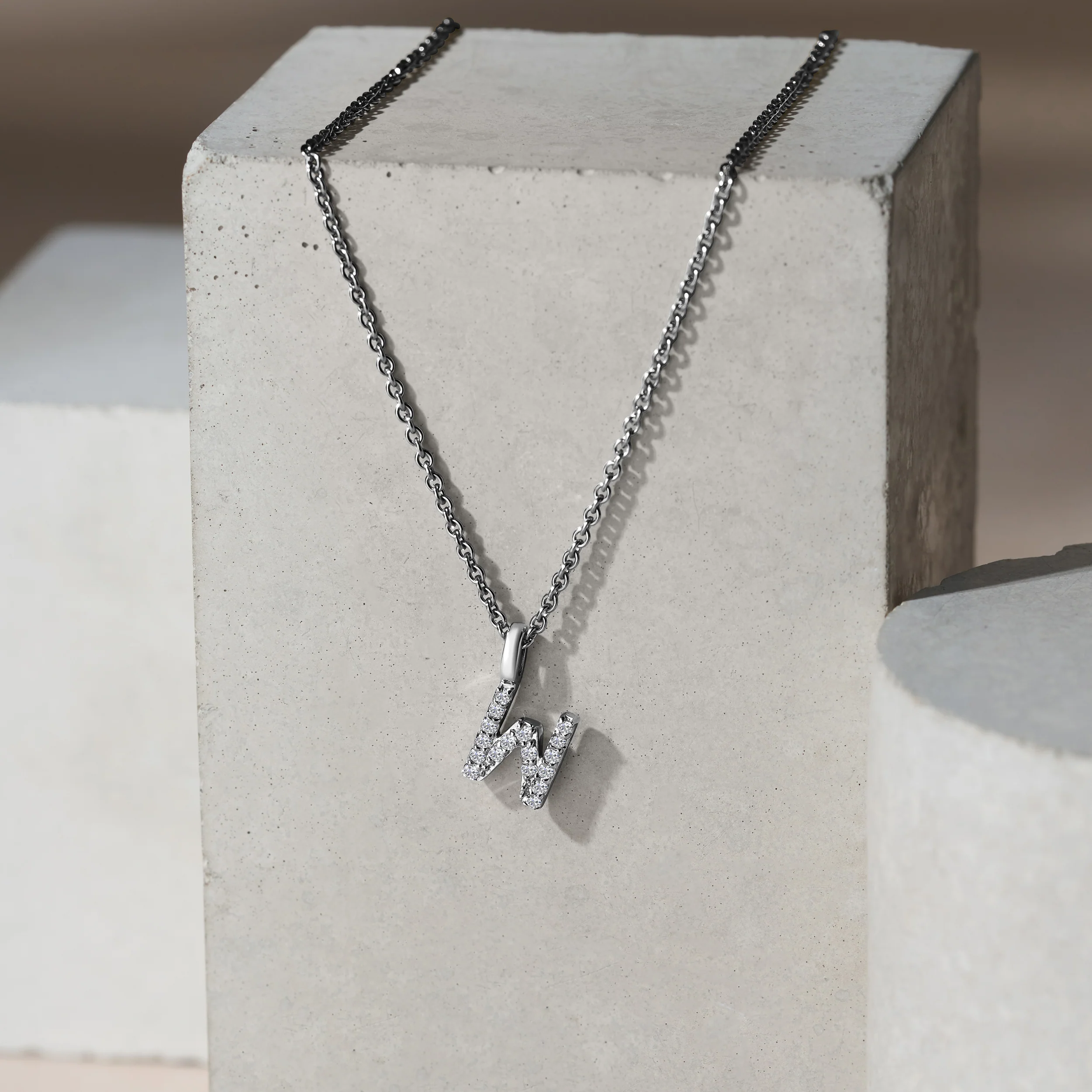 Love Letter Initial W Lab Diamond Necklace set in 9K White Gold - Image 5