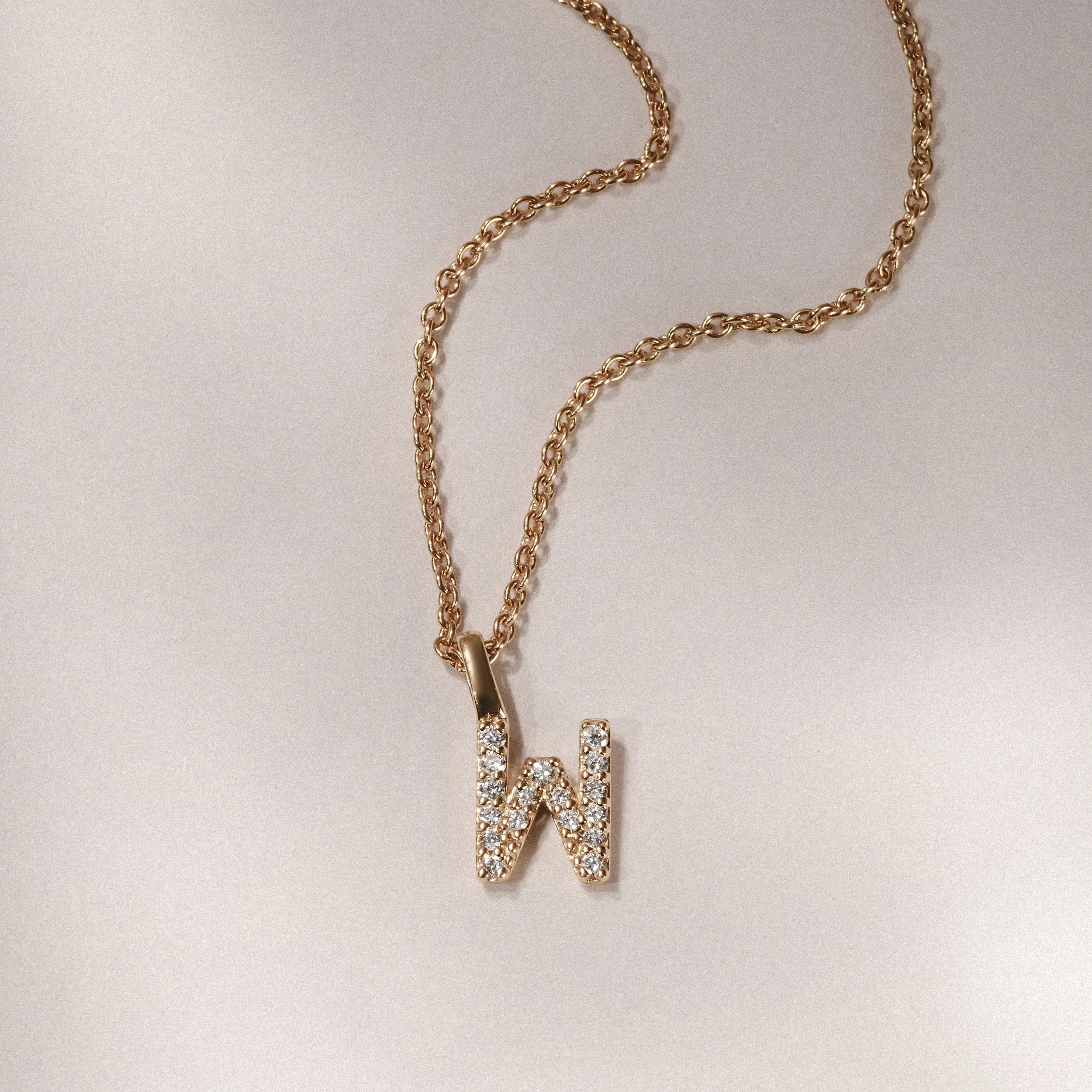 Love Letter Initial W Lab Diamond Necklace set in 9K Yellow Gold - Image 3