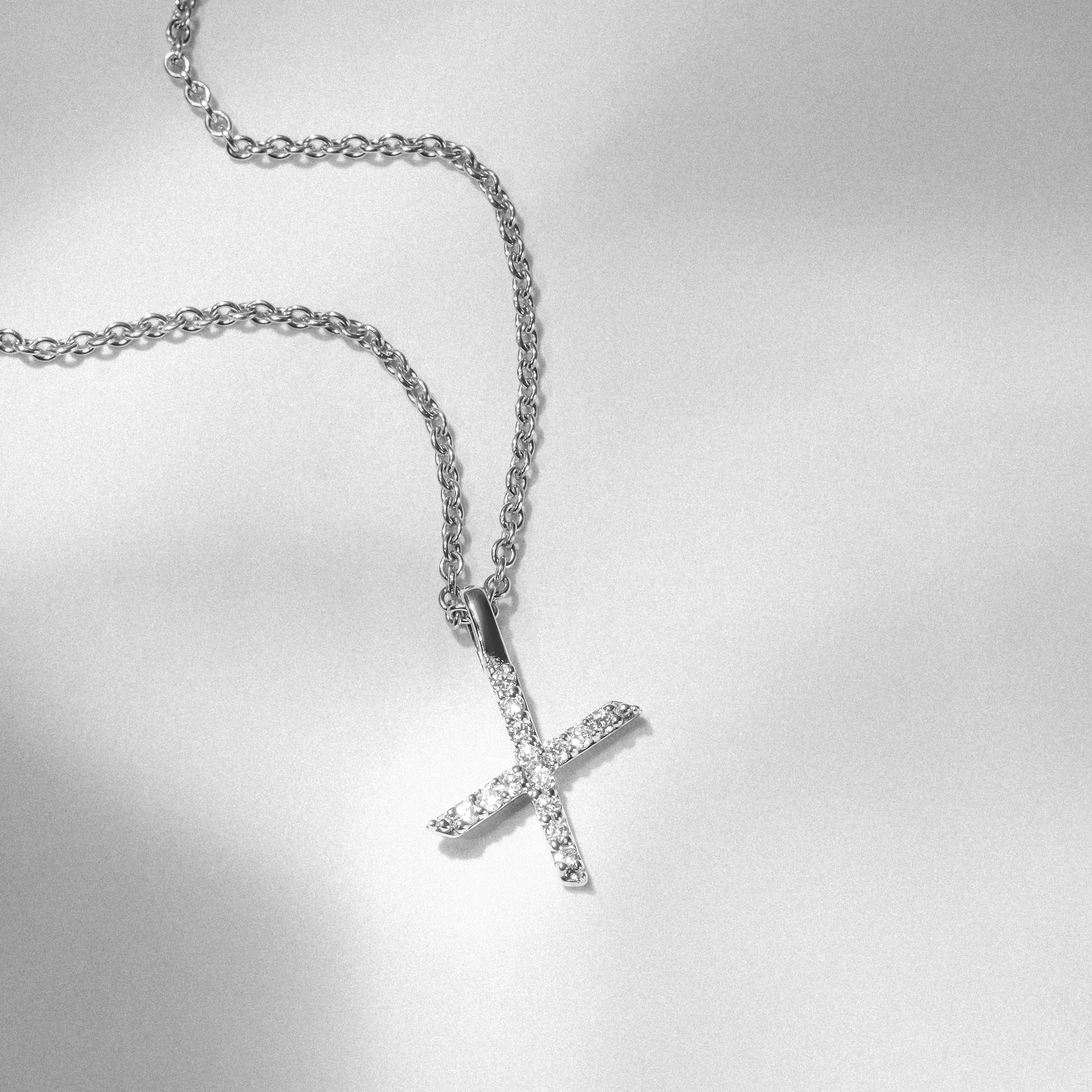 Love Letter Initial X Lab Diamond Necklace set in 9K White Gold - Image 4