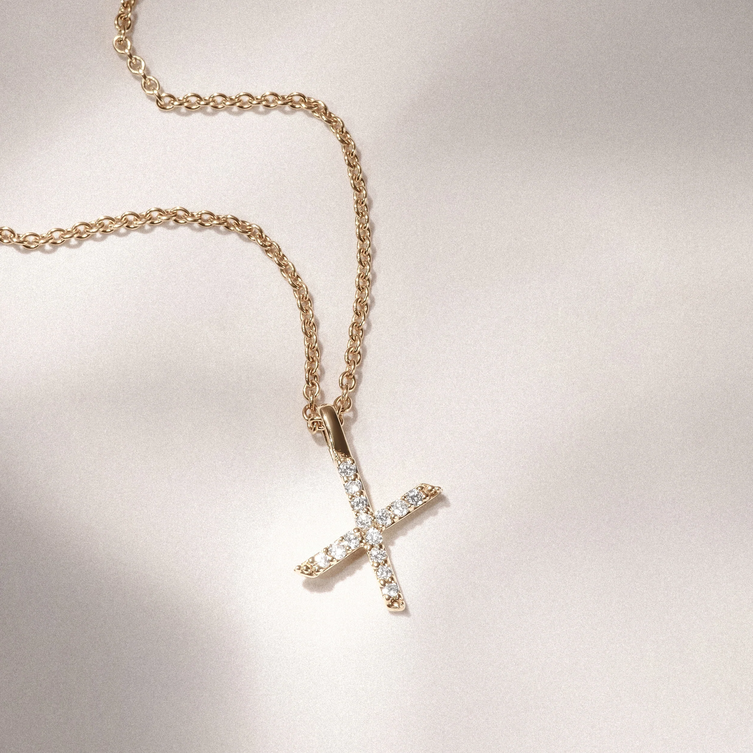 Love Letter Initial X Lab Diamond Necklace set in 9K Yellow Gold - Image 3