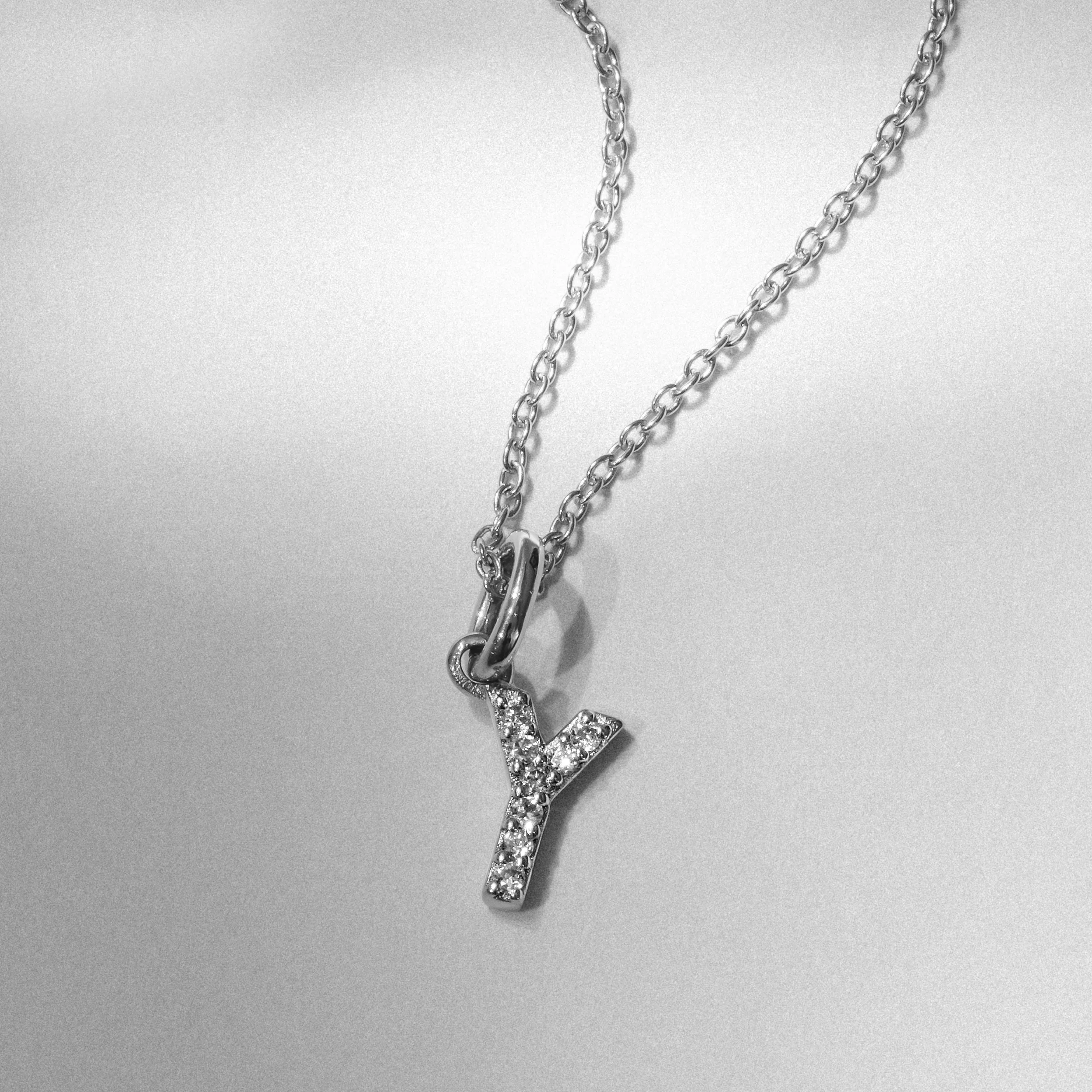 Love Letter Initial Y Lab Diamond Necklace set in 925 Sterling Silver - Image 3