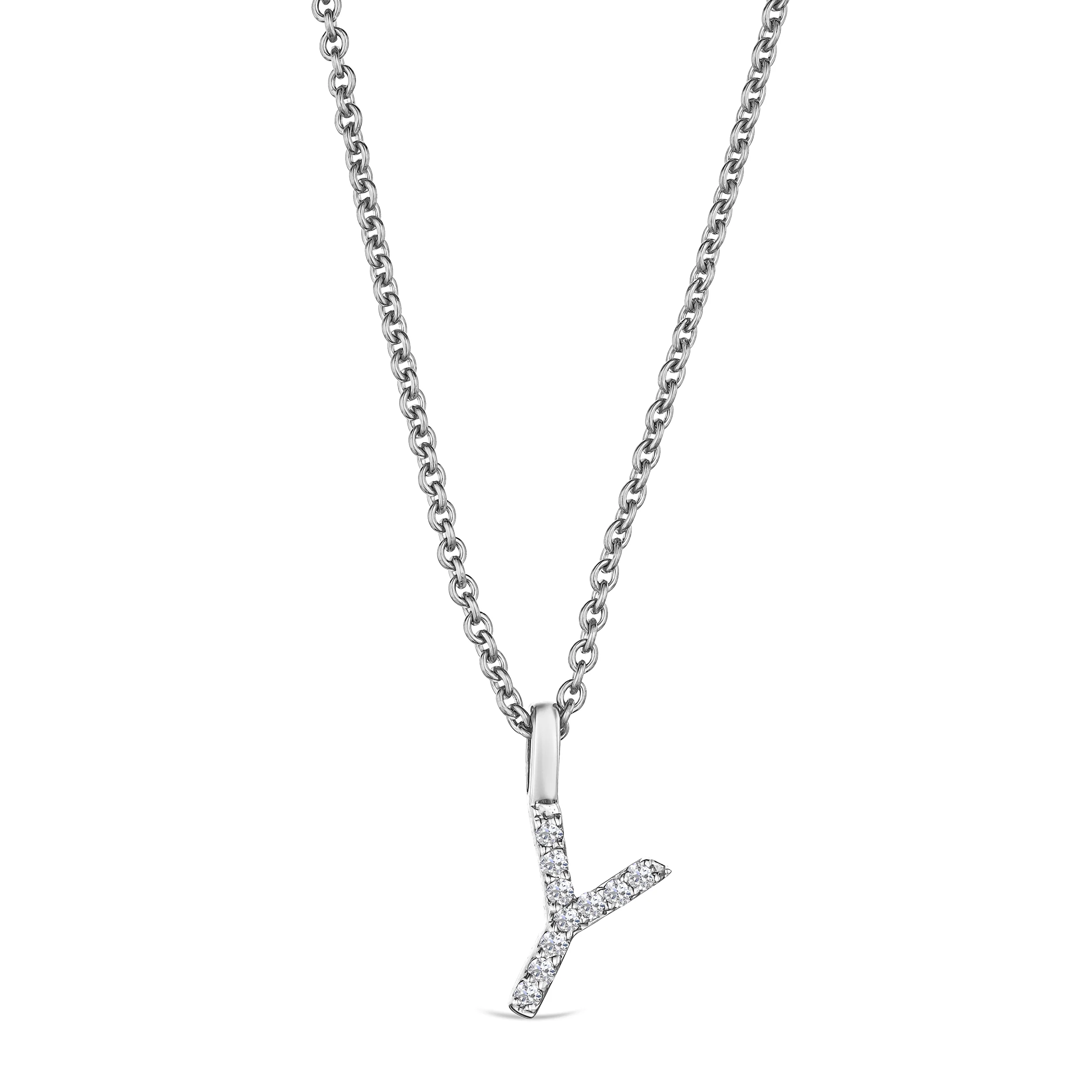 Love Letter Initial Y Lab Diamond Necklace set in 9K White Gold - Image 3
