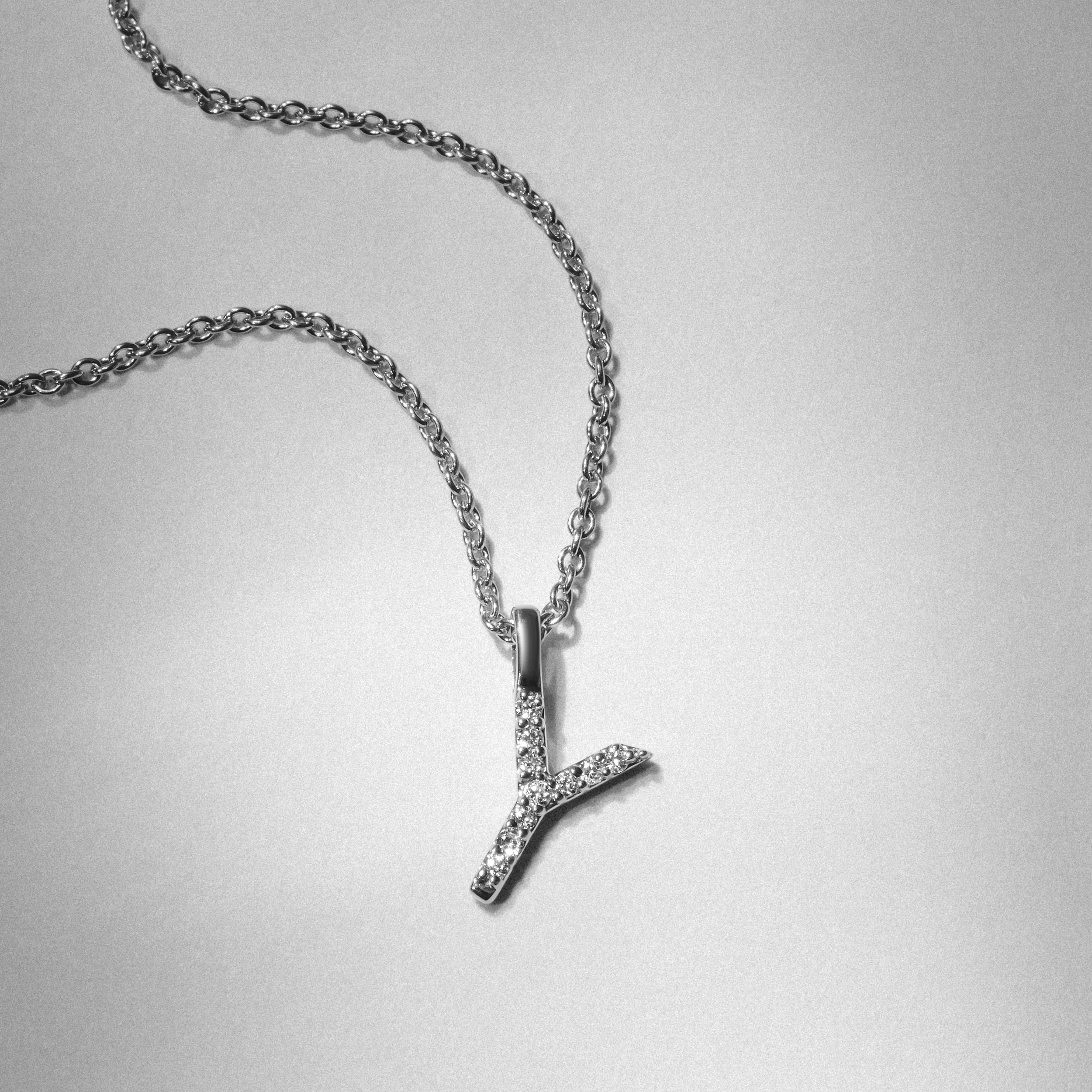 Love Letter Initial Y Lab Diamond Necklace set in 9K White Gold - Image 4
