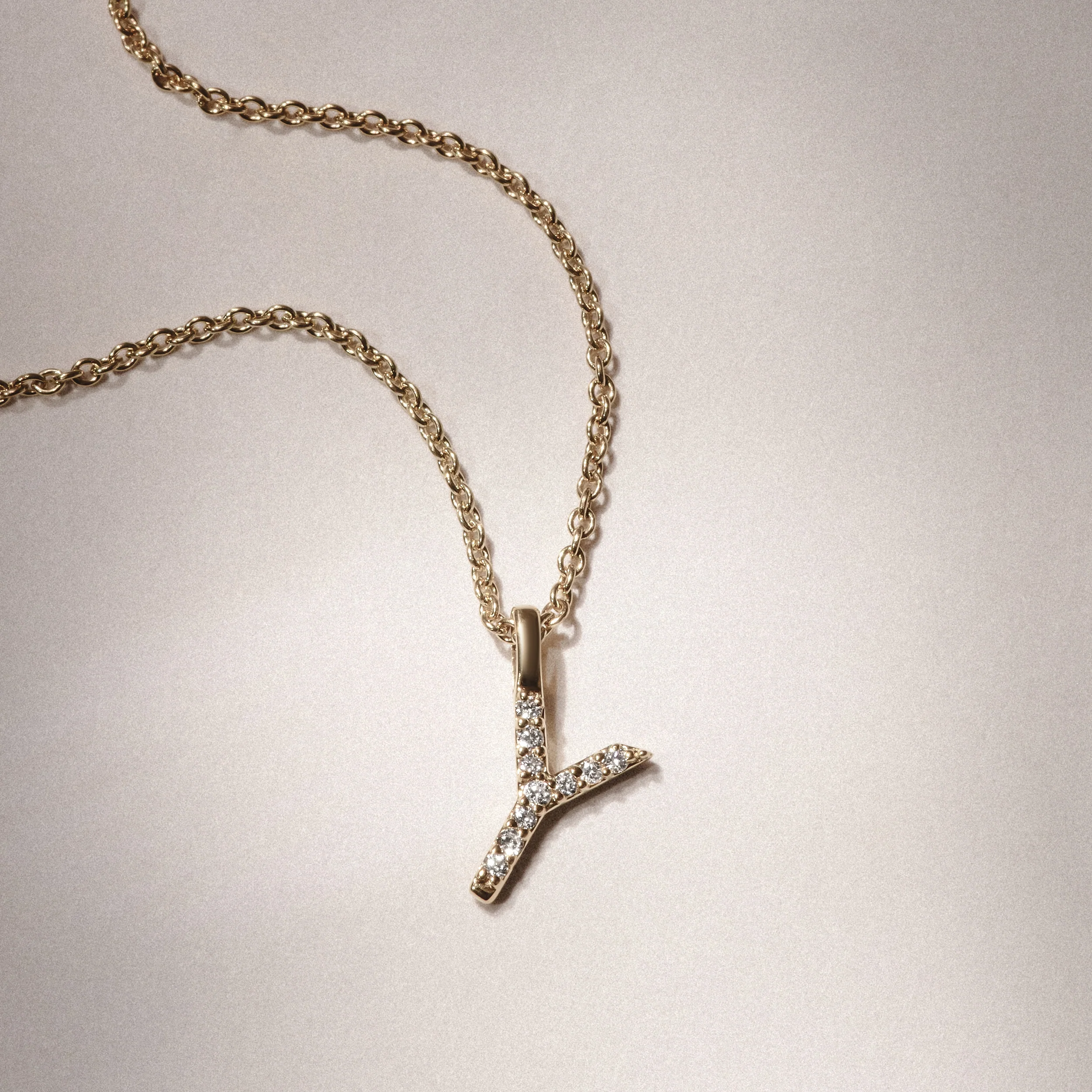 Love Letter Initial Y Lab Diamond Necklace set in 9K Yellow Gold - Image 3