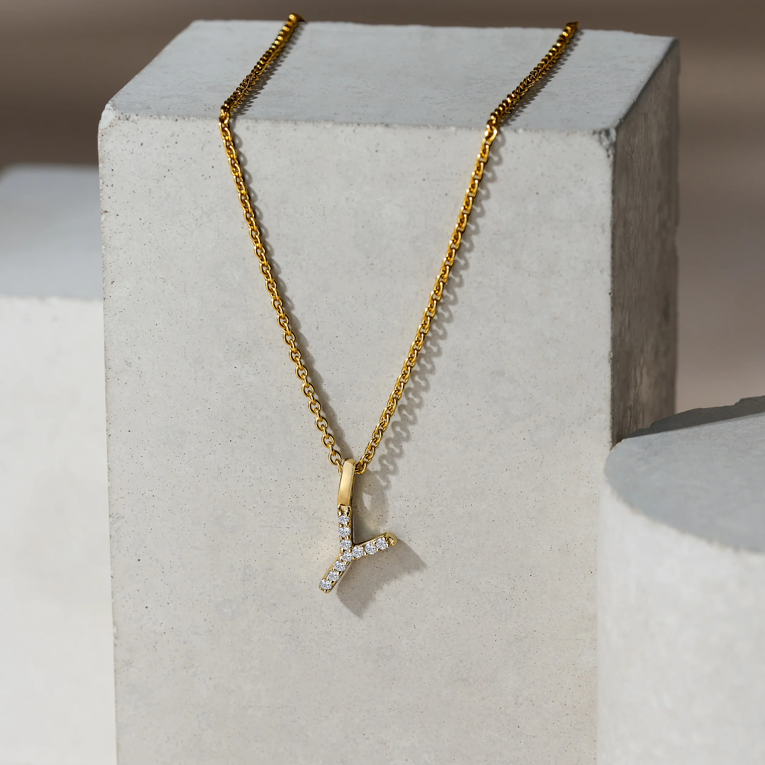 Love Letter Initial Y Lab Diamond Necklace set in 9K Yellow Gold - Image 5