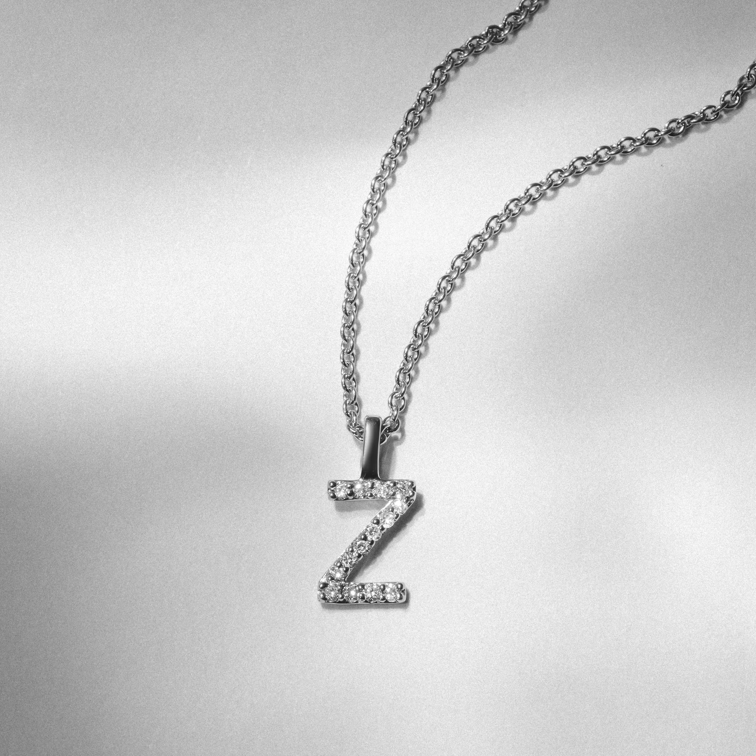 Love Letter Initial Z Lab Diamond Necklace set in 9K White Gold - Image 4