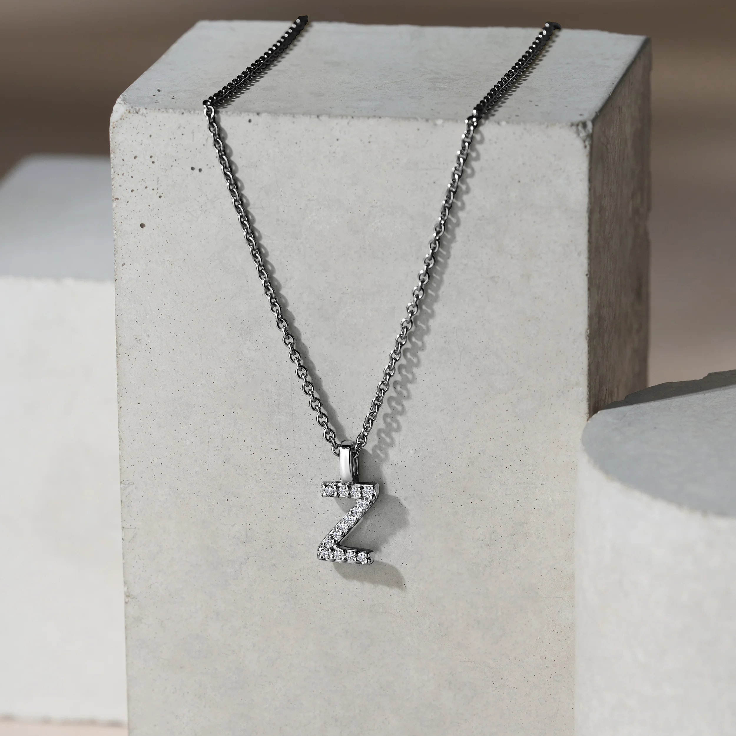 Love Letter Initial Z Lab Diamond Necklace set in 9K White Gold - Image 5