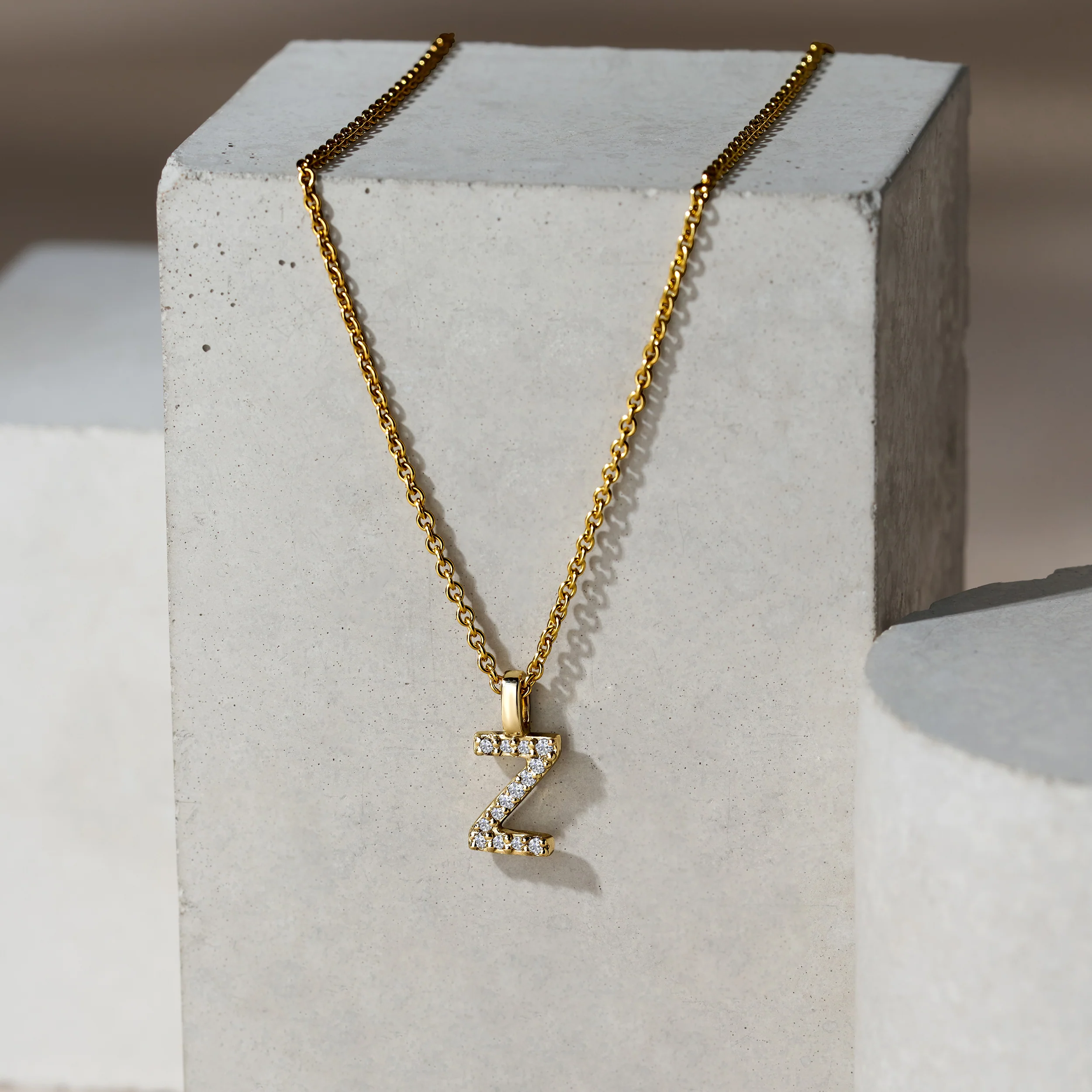 Love Letter Initial Z Lab Diamond Necklace set in 9K Yellow Gold - Image 5