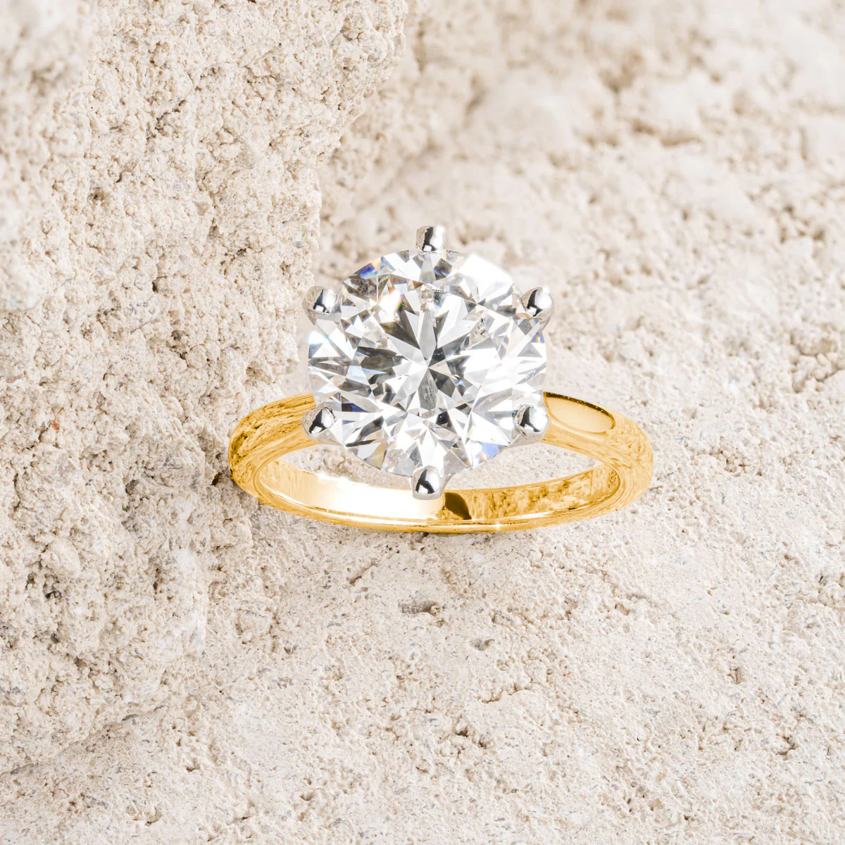 Low Set Chloe 5.00ct Lab Diamond Round Cut Engagement Ring in 18K Yellow Gold G/VS1 - Image 7
