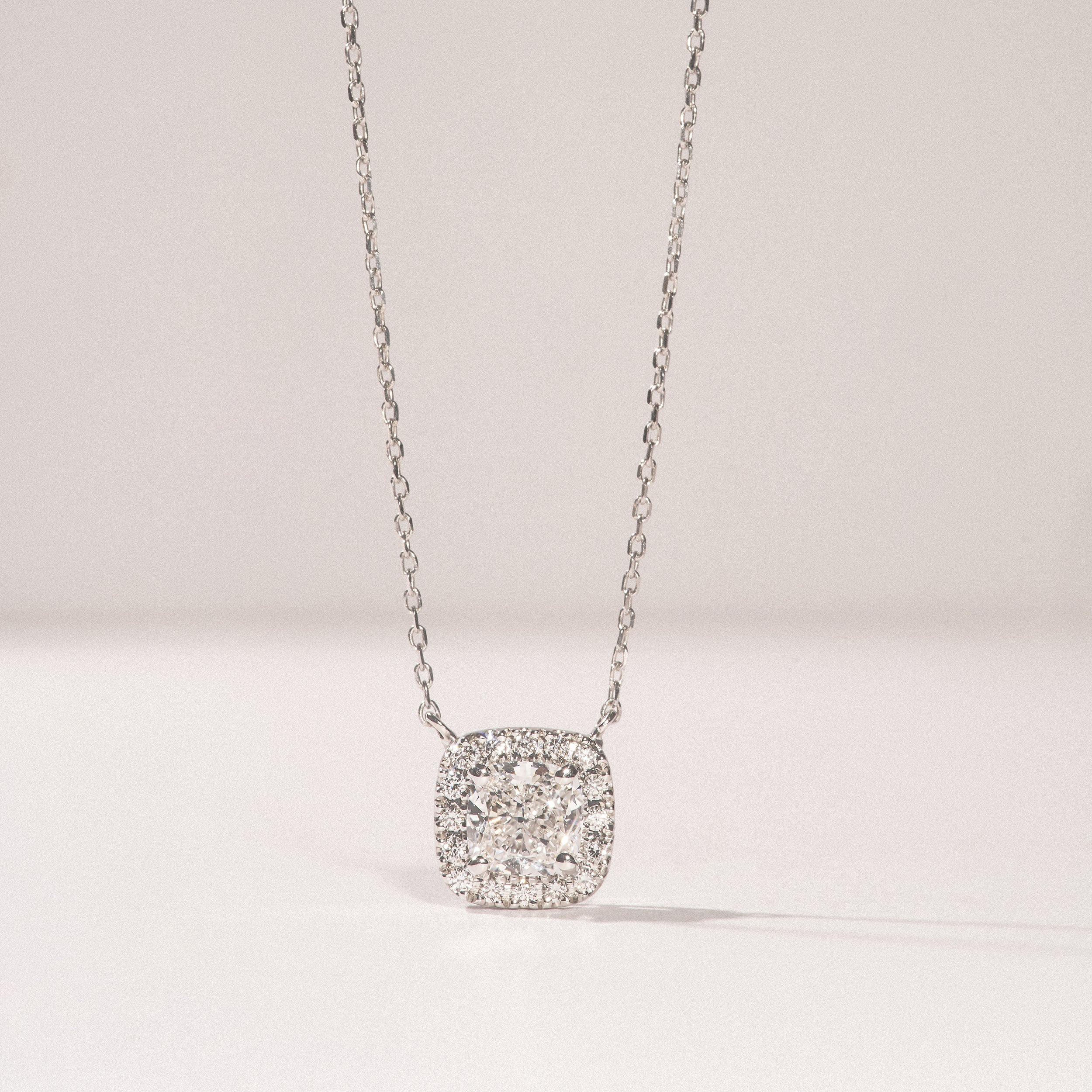Lumia Cushion Cut Lab Diamond Halo Pendant 0.65ct F/VS in 9K White Gold - Image 2