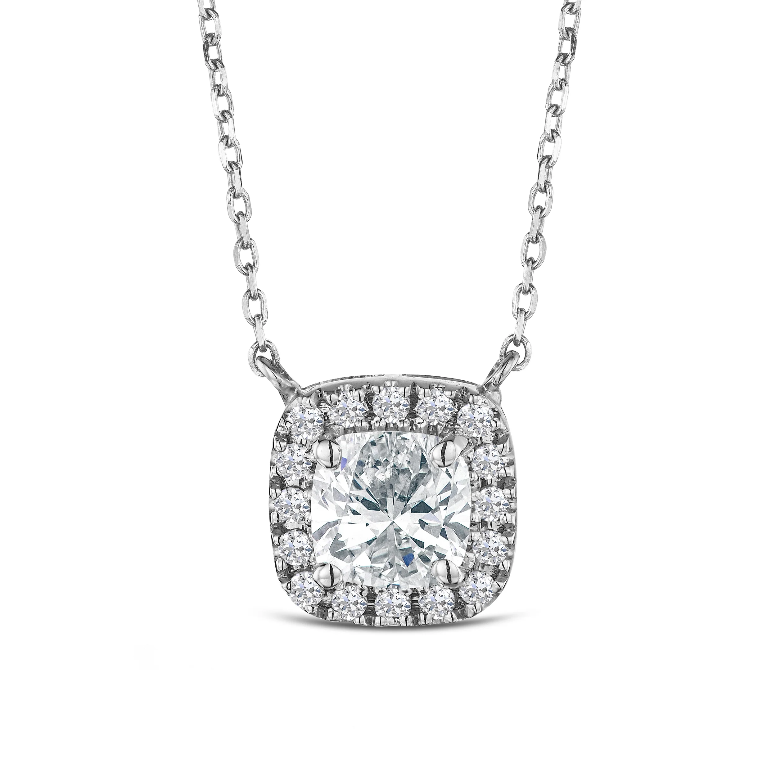Lumia Cushion Cut Lab Diamond Halo Pendant 1.20ct F/VS in 9K White Gold