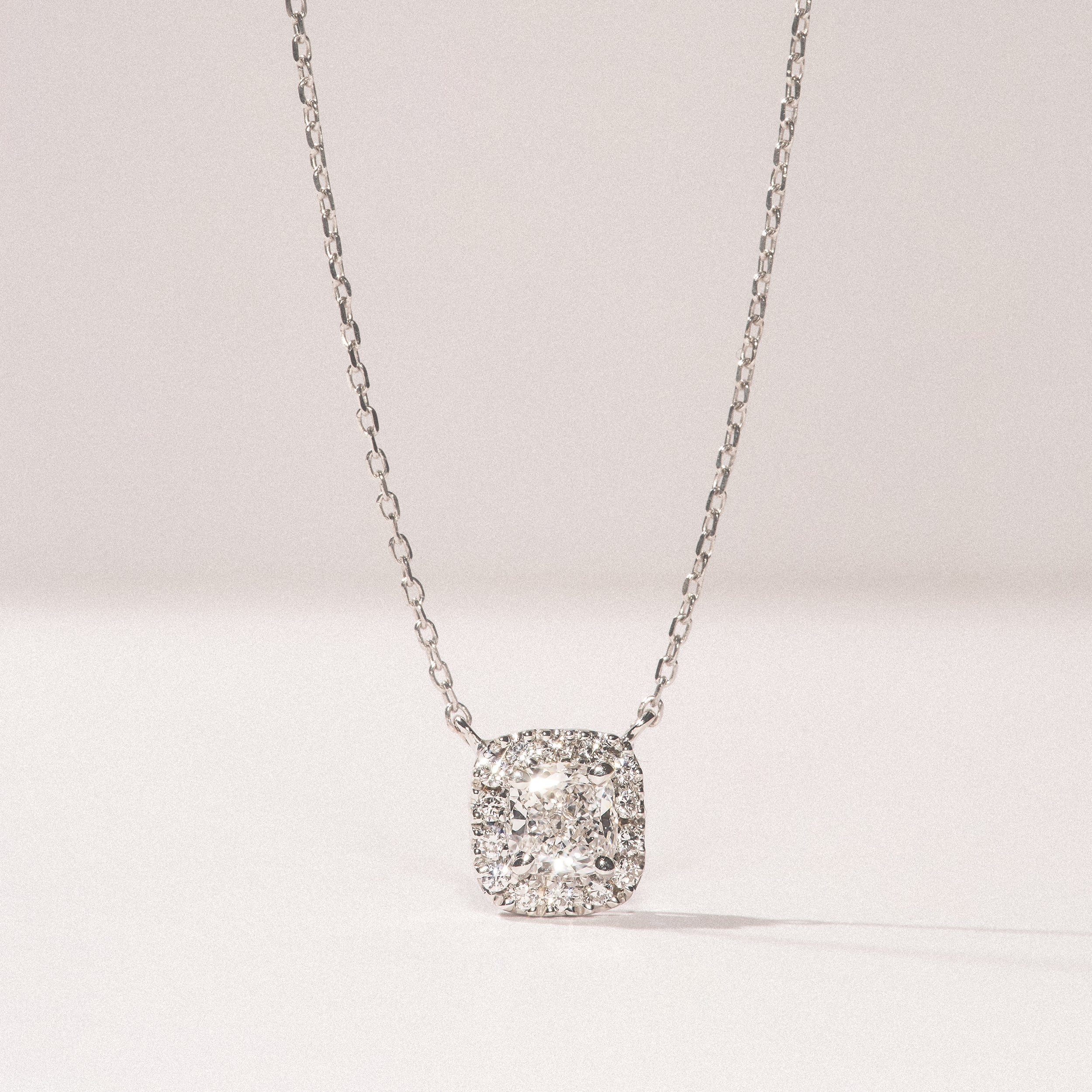 Lumia Cushion Cut Lab Diamond Halo Pendant 1.20ct F/VS in 9K White Gold - Image 2